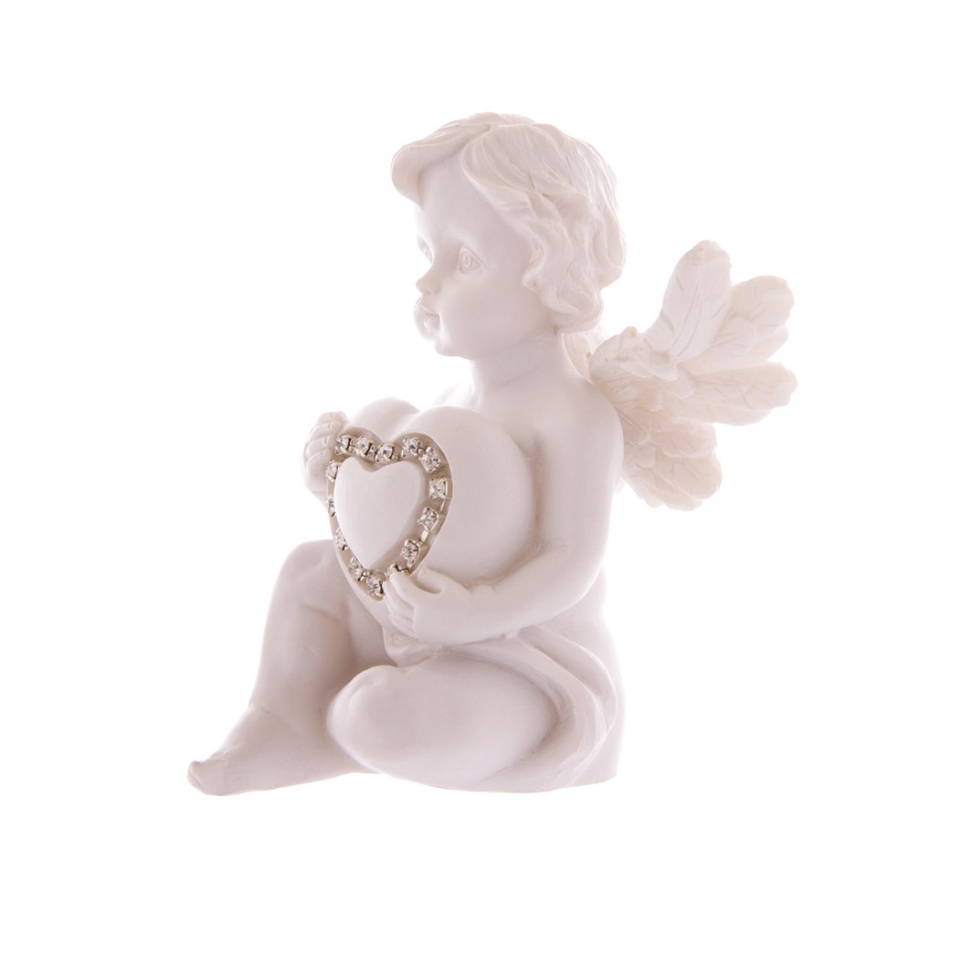 Statuette Ange assis tenant un coeur incrust de Bijoux
