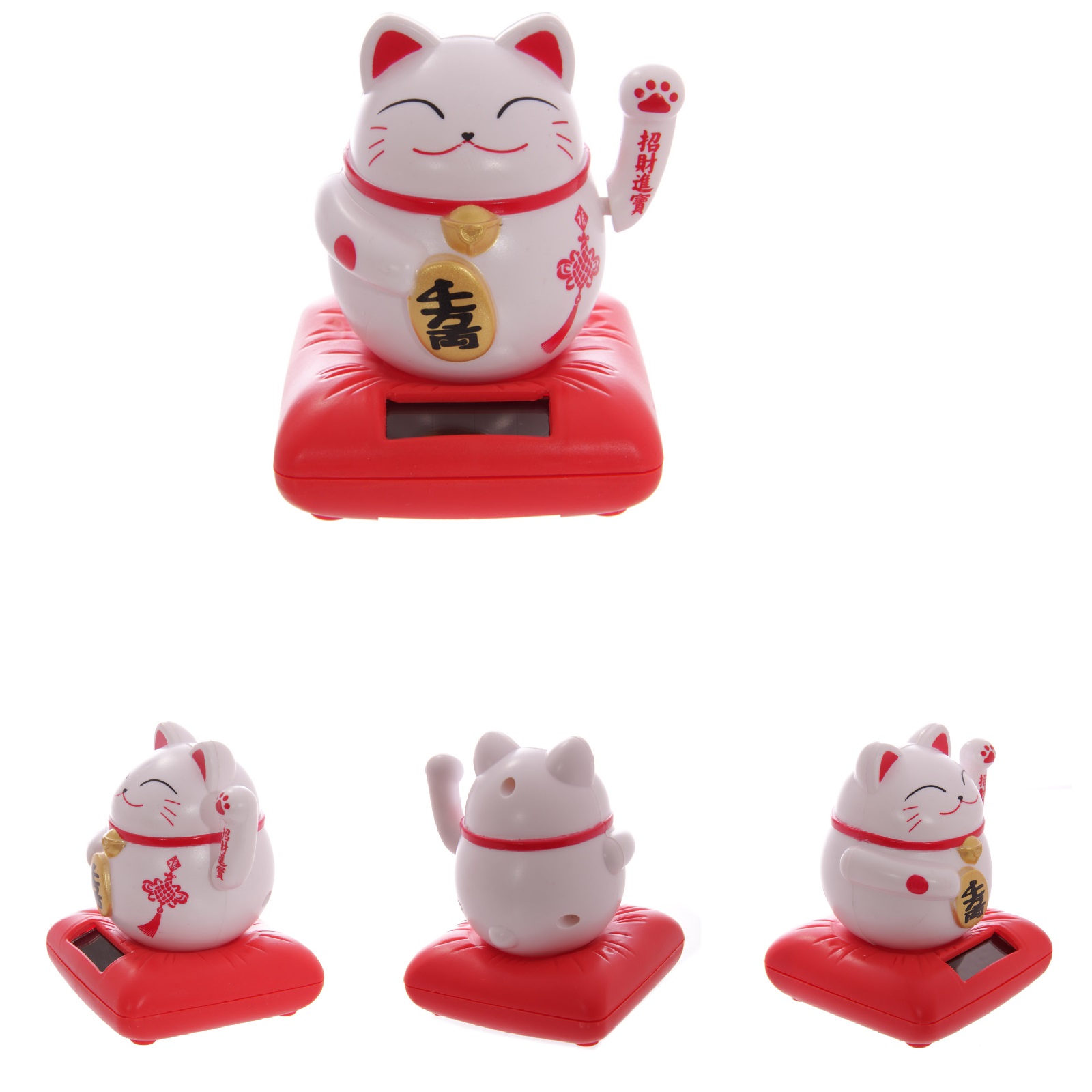 Figurine solaire chat porte bonheur Maneki Neko blanc
