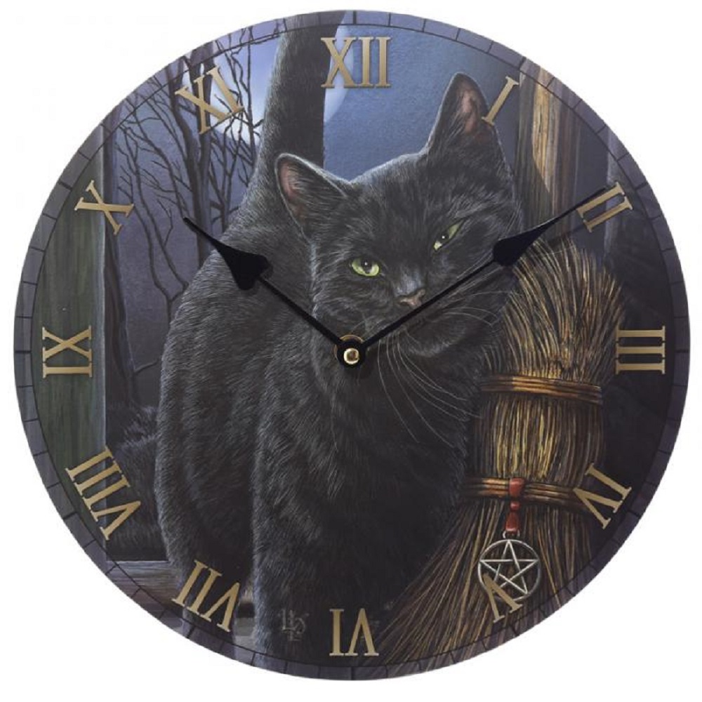 Horloge ou Pendule Chat et balai magique par Lisa Parker