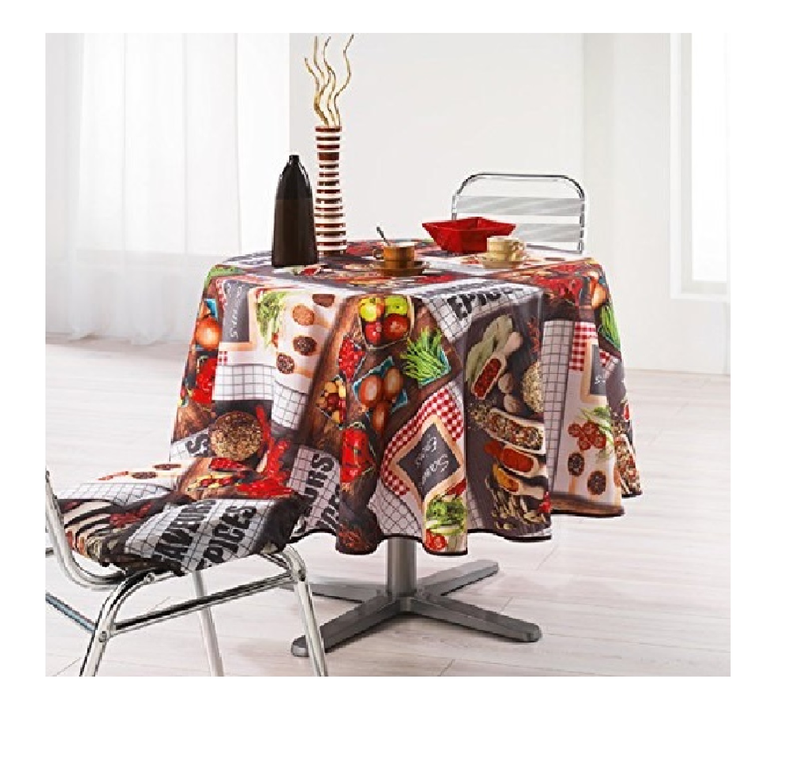 Nappe polyester Tapas rouge 180 cm