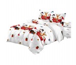 Housse de couette + taies 200 x 200 cm + drap housse Pere noel Rennes et bonhomme de neige
