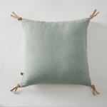 Coussin pompons lin lave 45 x45 cm Soline bleu ciel