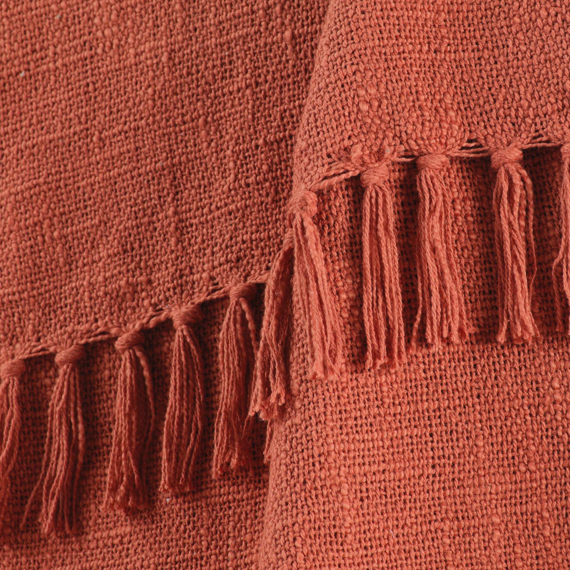 Plaid coton tisse 125 x 150 cm Zamina terracotta