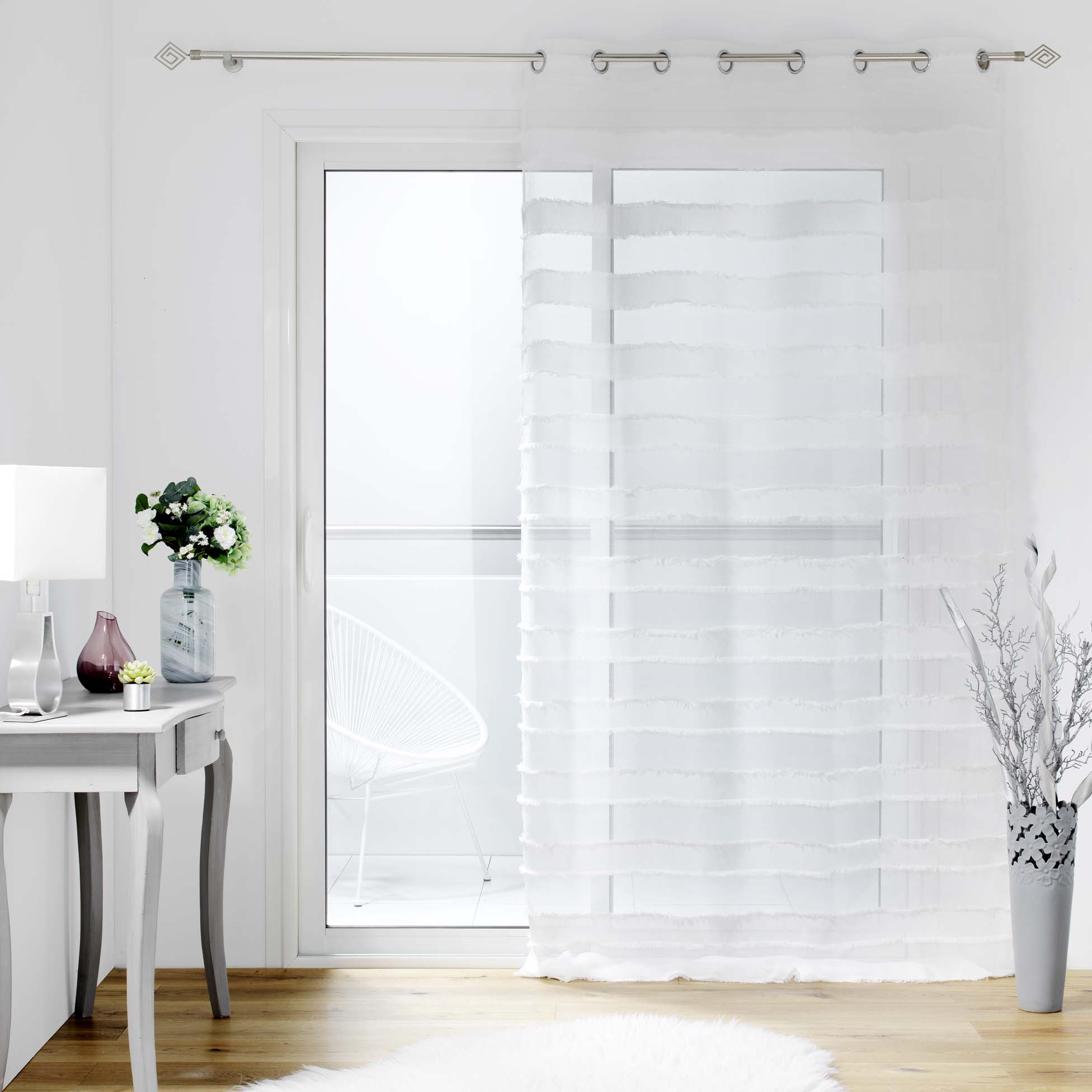 Panneau voilage sable a rayure 140 x 260 cm Lalina blanc