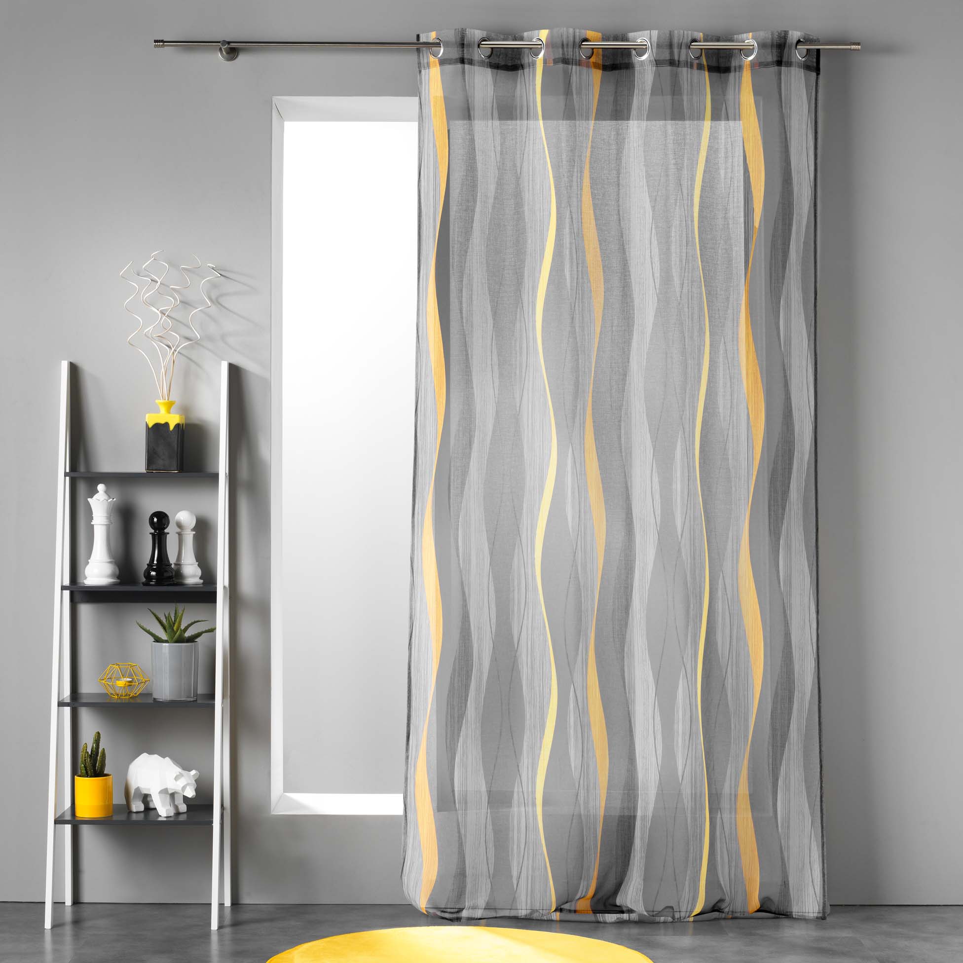 Voilage a oeillets 140 x 240 cm Ondulys jaune et anthracite