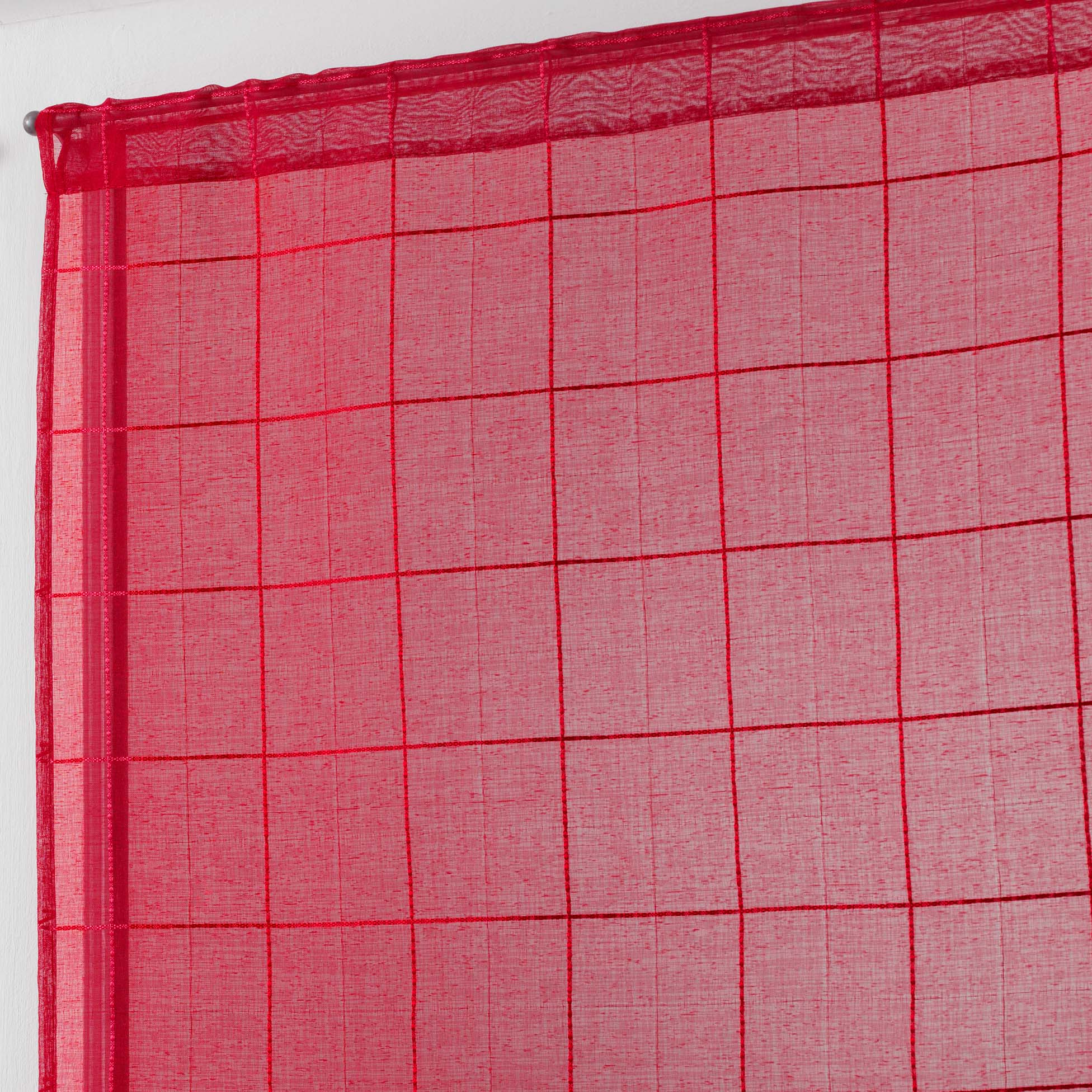 Paire Voilage 60 x 160 cm a carreaux rouge