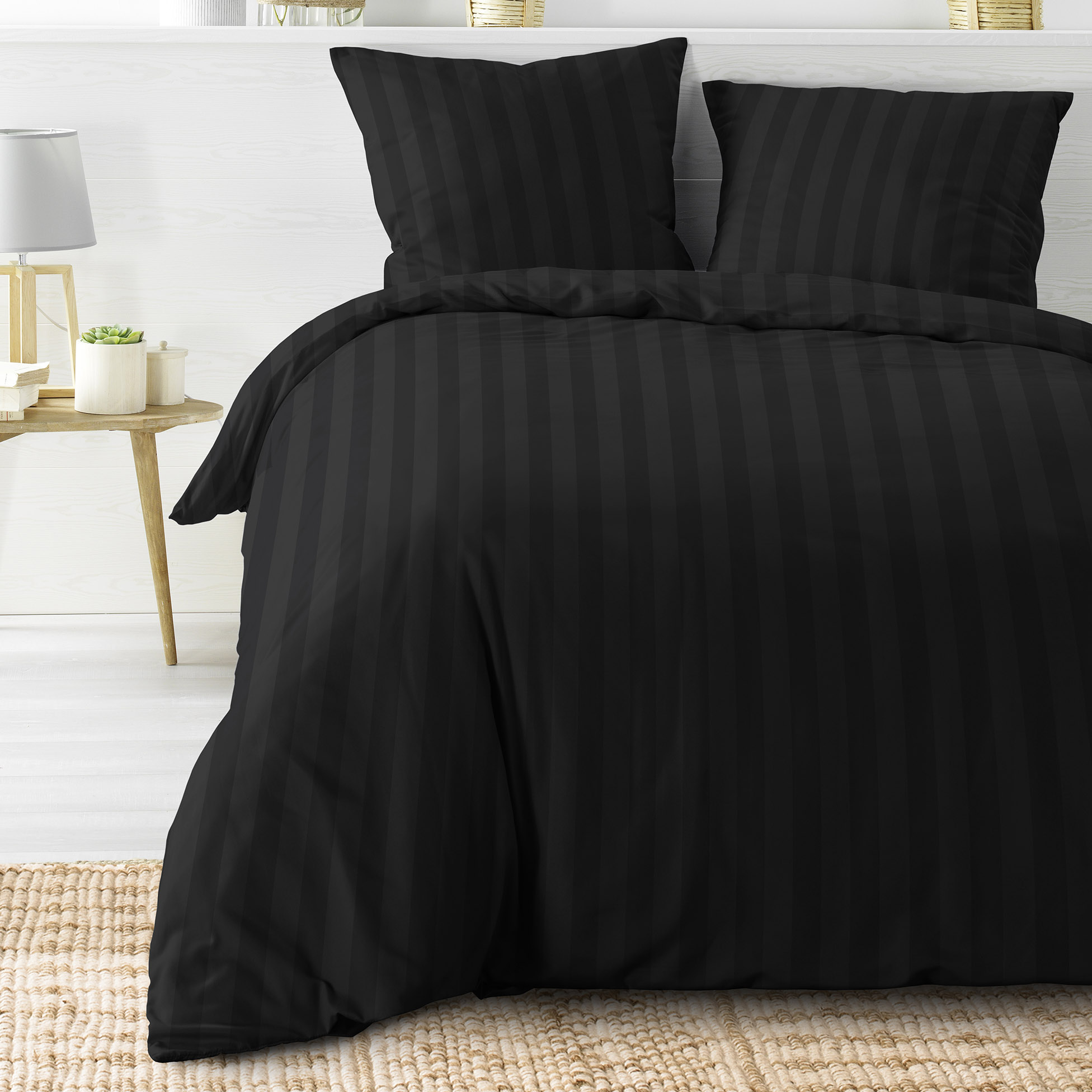 Housse couette + taies microfibre 220 x 240 cm Clea noir