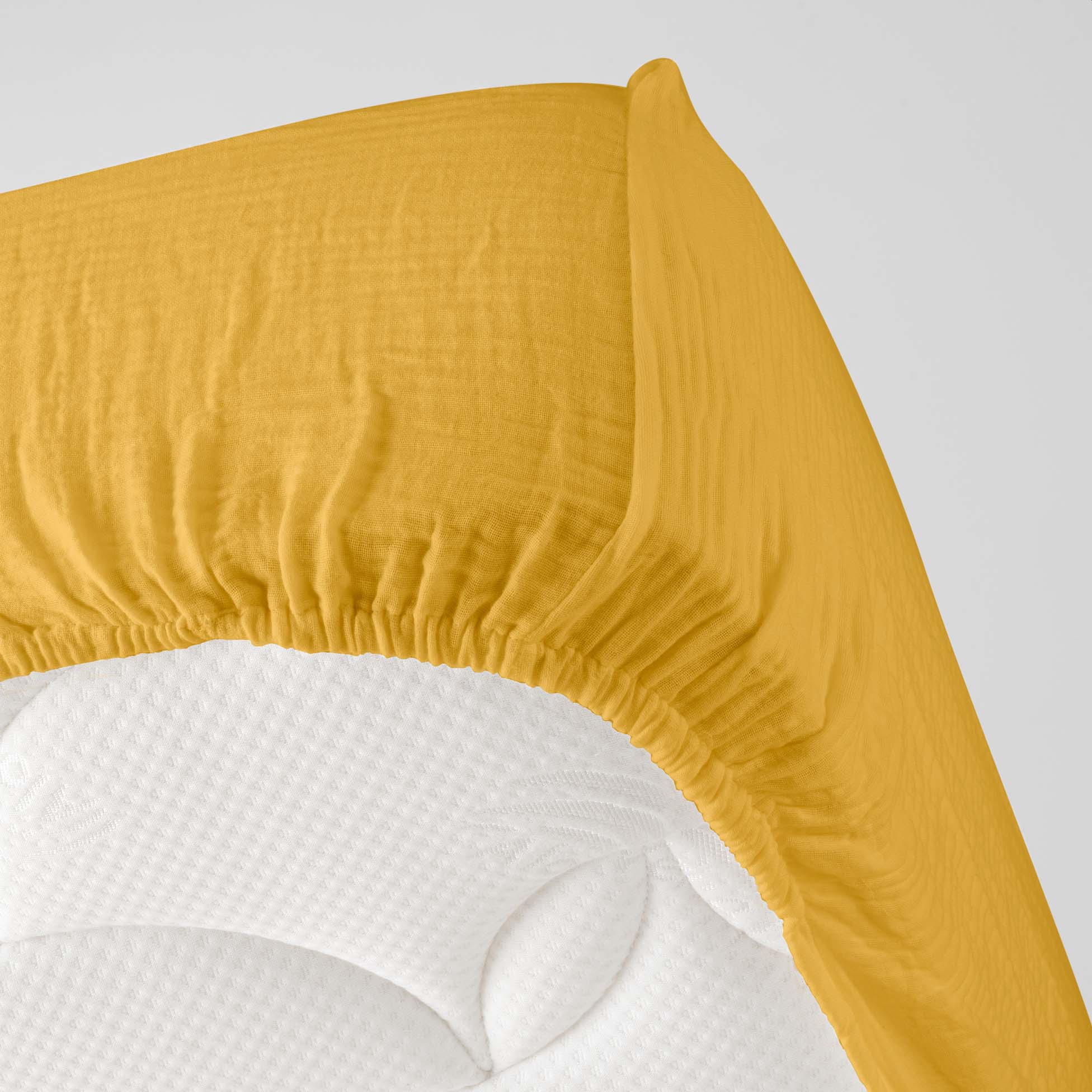 Drap housse gaze de coton 160 x 200 cm tendance uni jaune