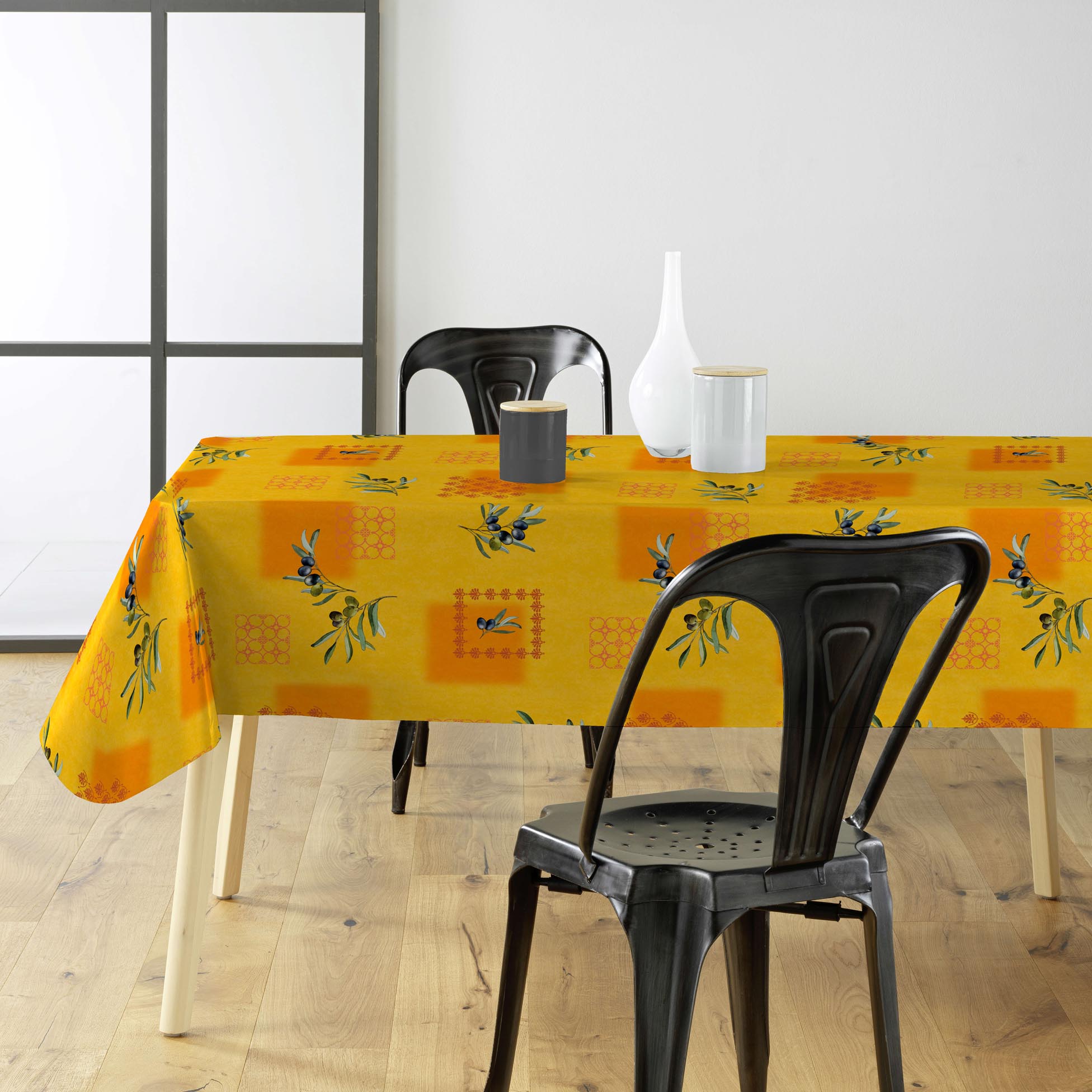 Nappe Toile cire au mtre Olives jaune