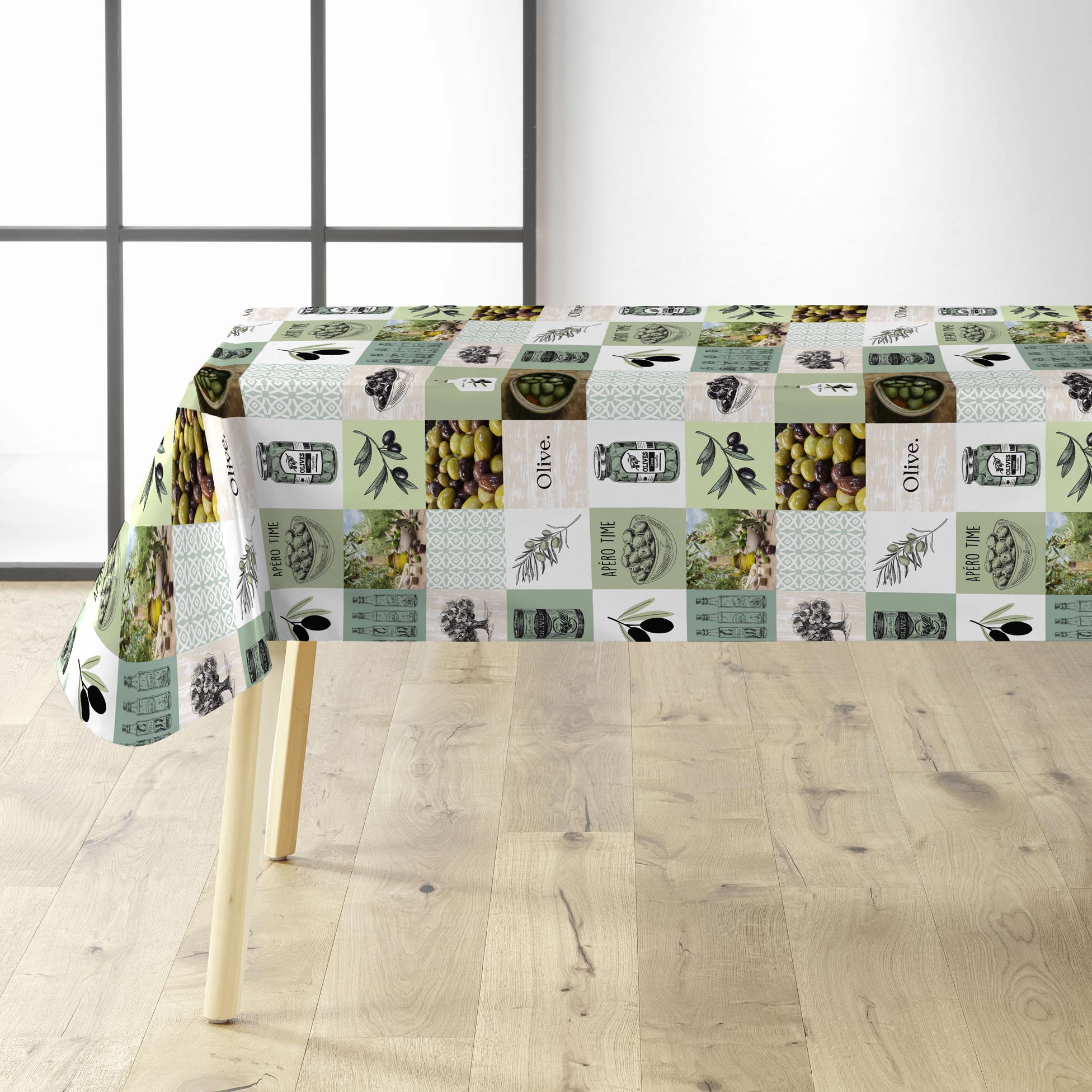 Nappe Toile cire au mtre apero olive