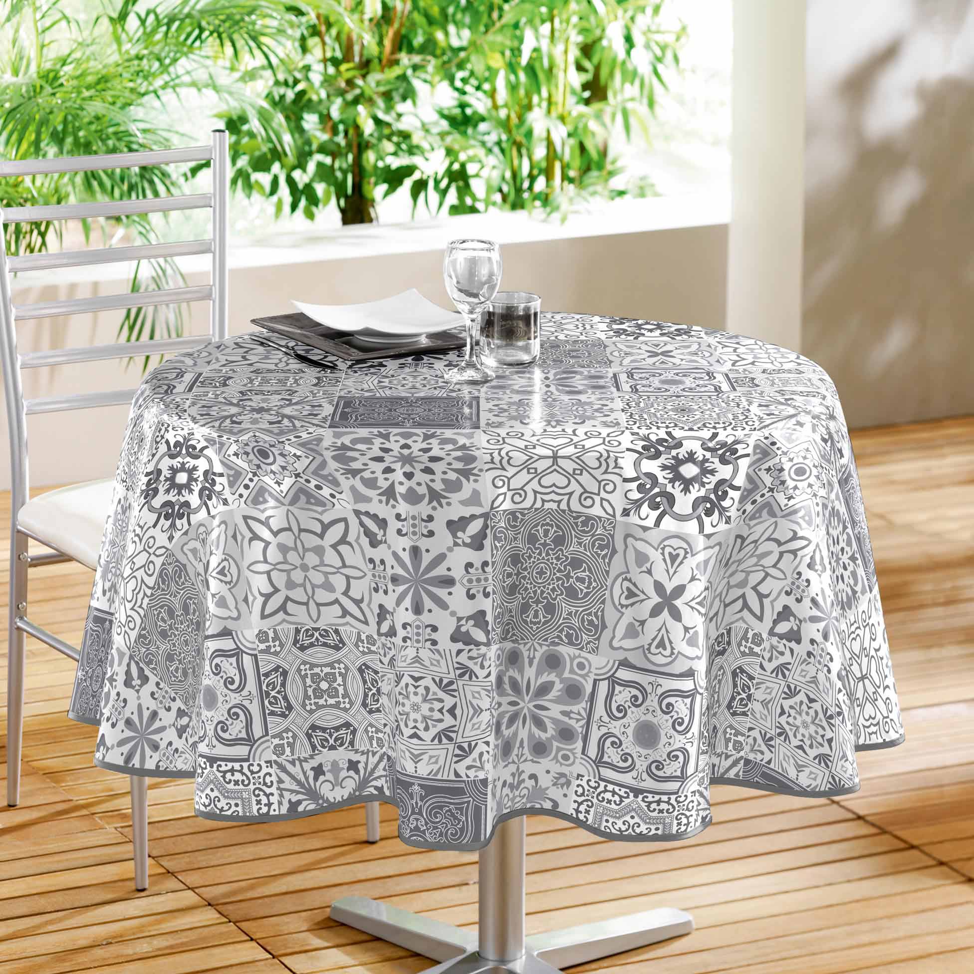 Nappe ronde PVC Persane gris