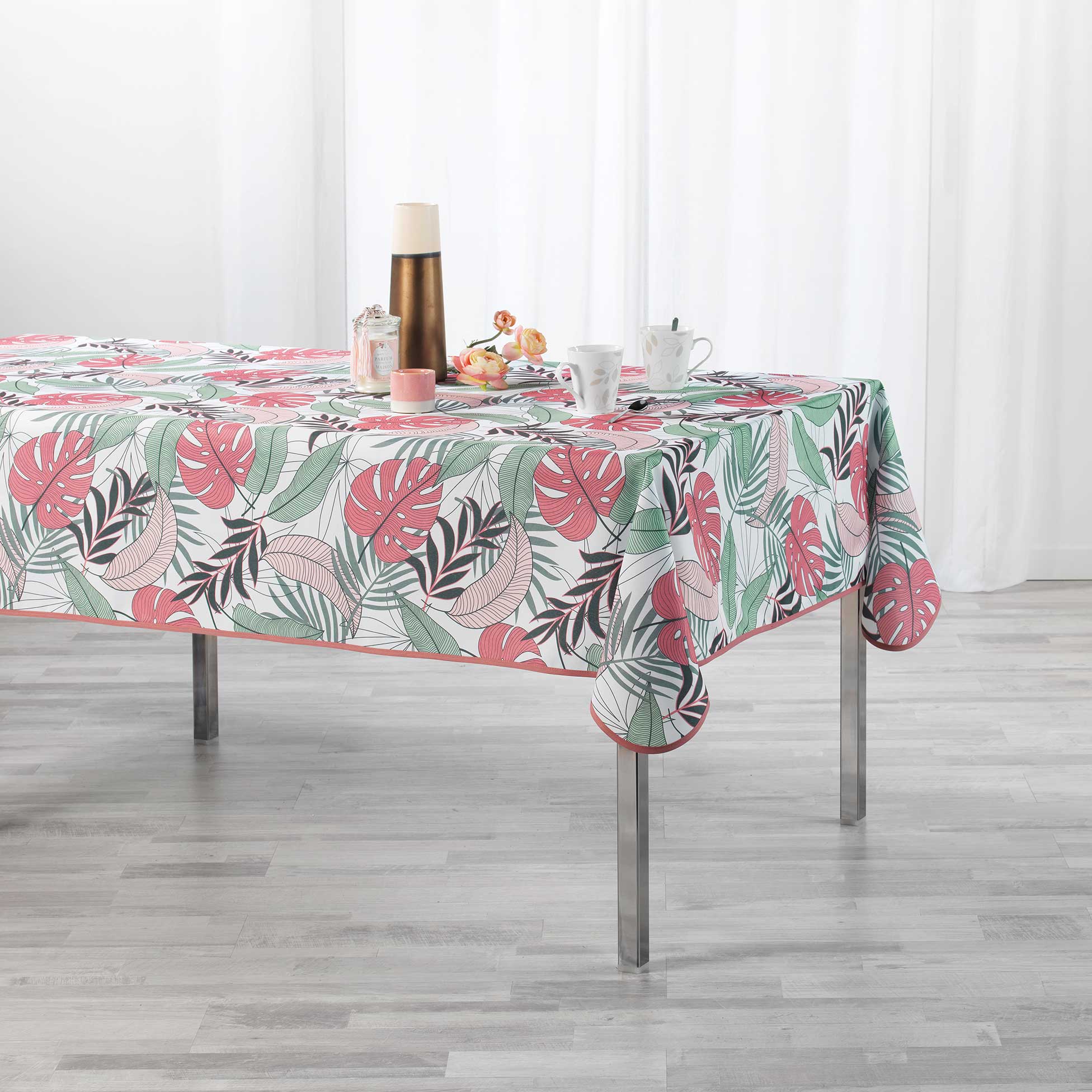 Nappe 140x240cm Beauty jungle blanc rose