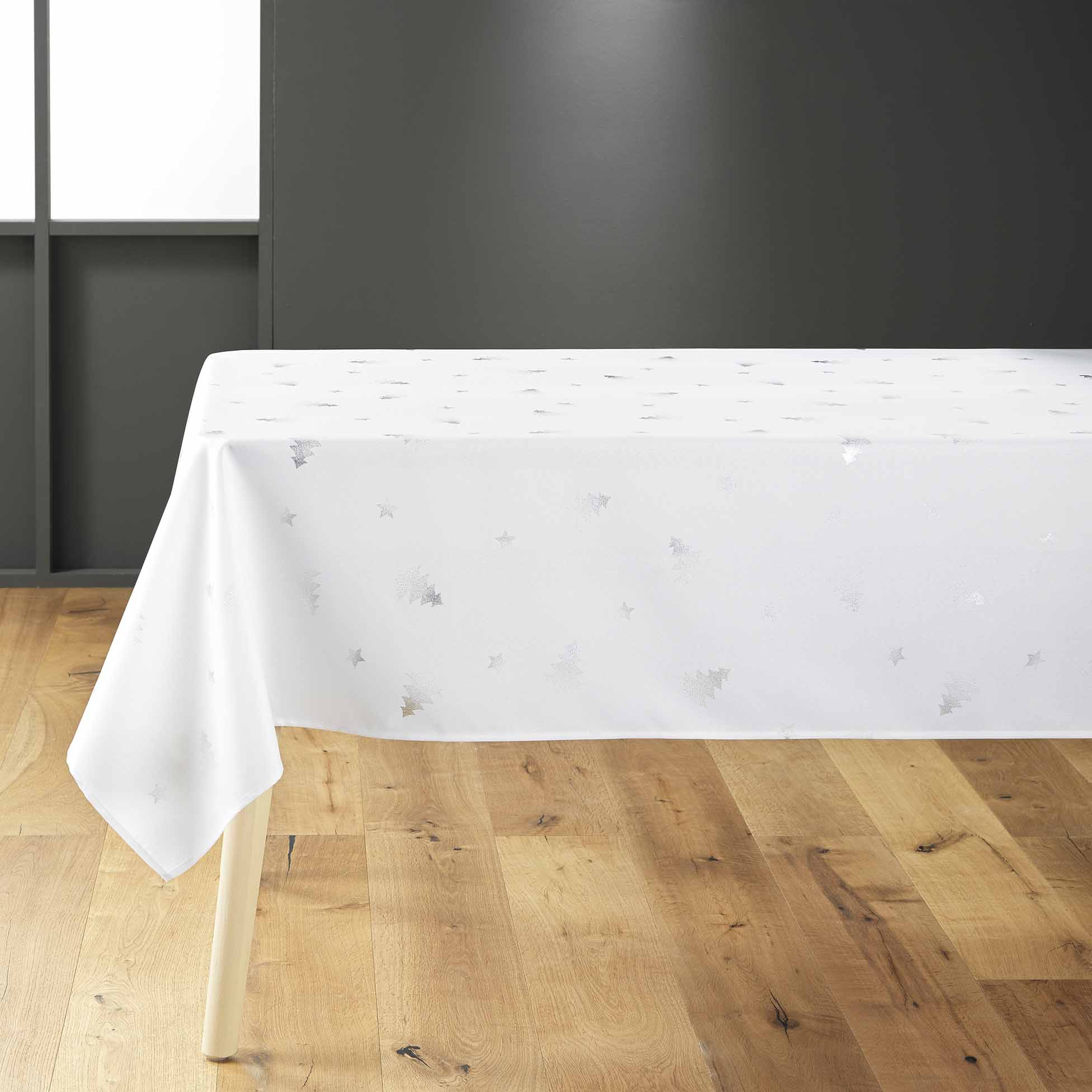 Nappe rectangle 150 x 240 cm Sapin de Noel blanc