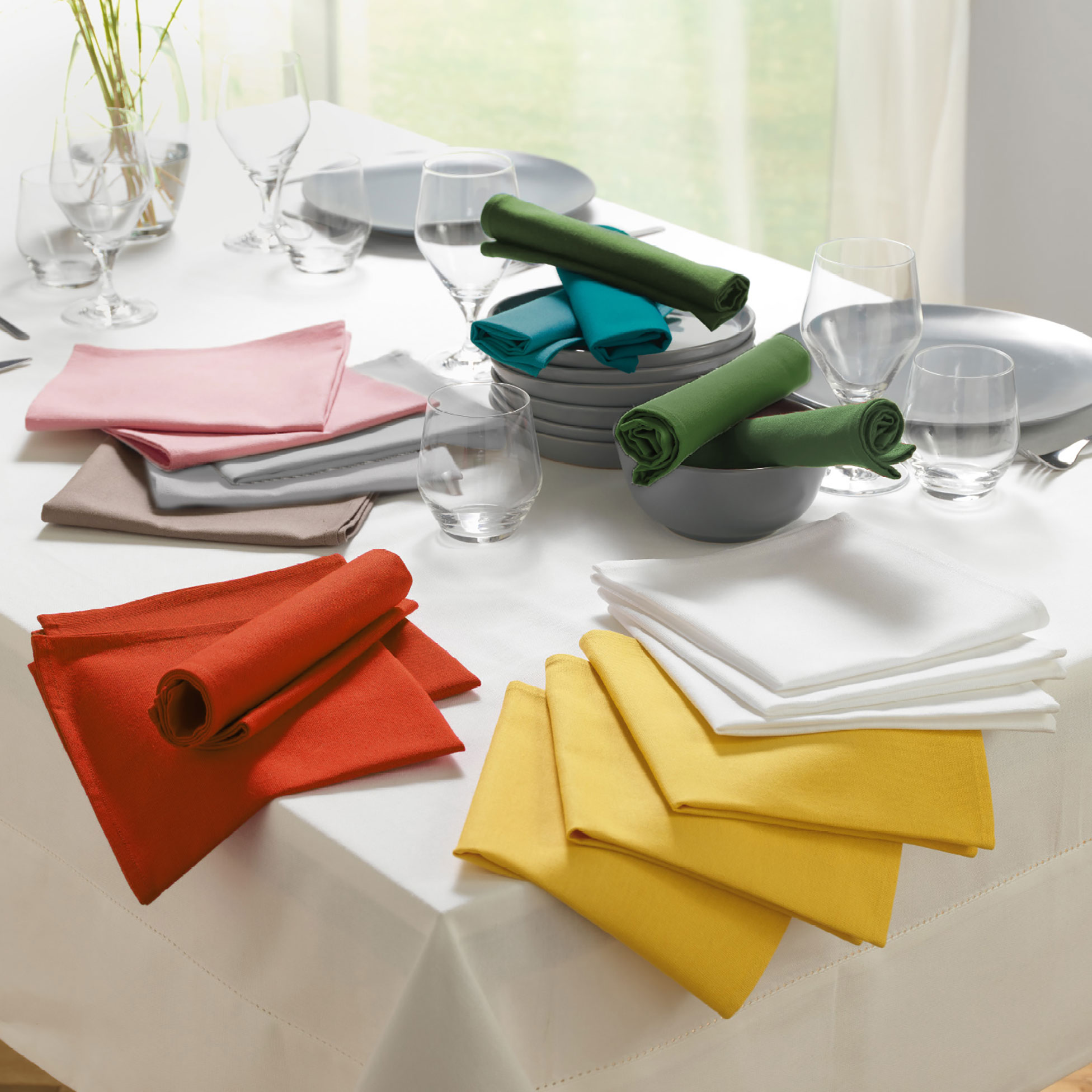 3 Serviettes de table coton Initia gris