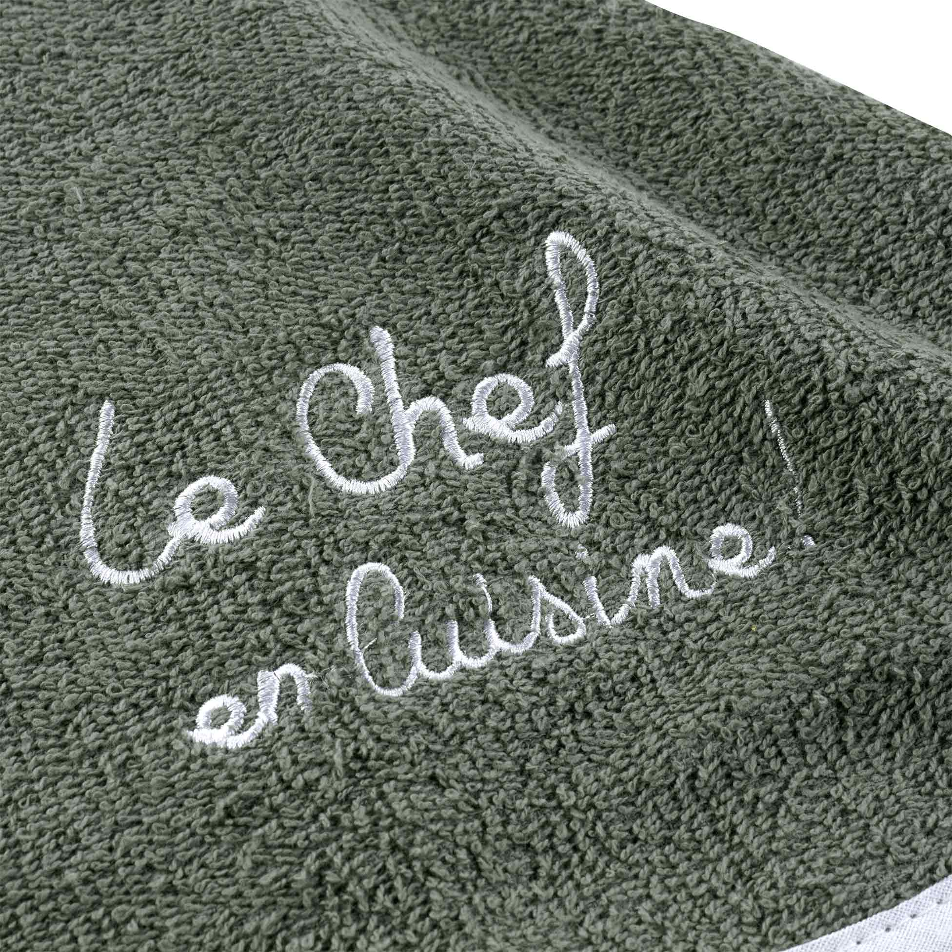 Essuie main torchon 60 cm Le chef en cuisine kaki