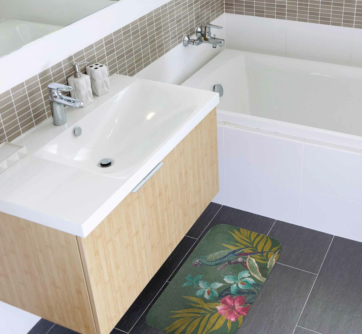 Tapis de bain 45 x 75 cm Perroquet et fleur Equatorial