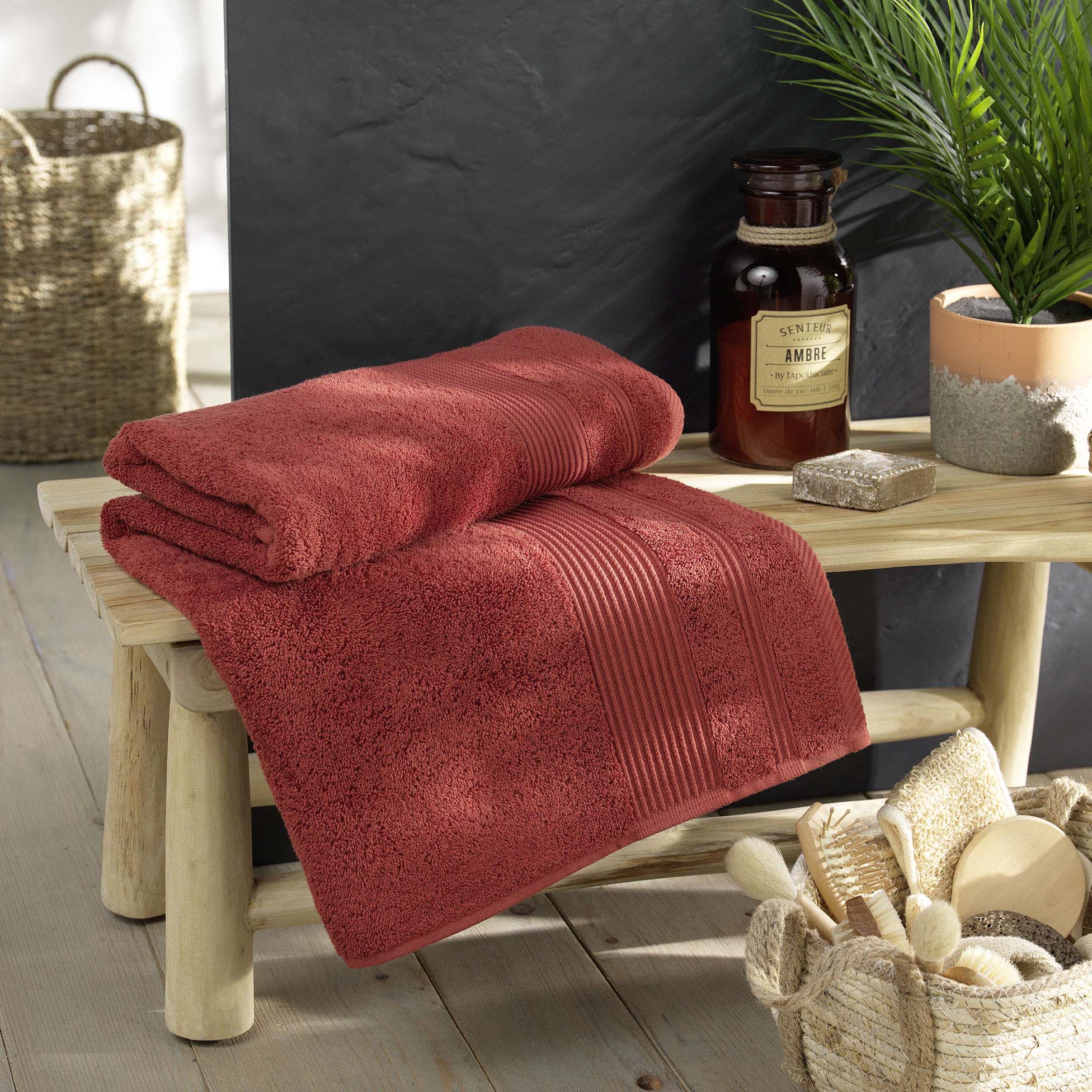 Serviette ou drap de bain 90 x 150 cm Tendresse terracotta