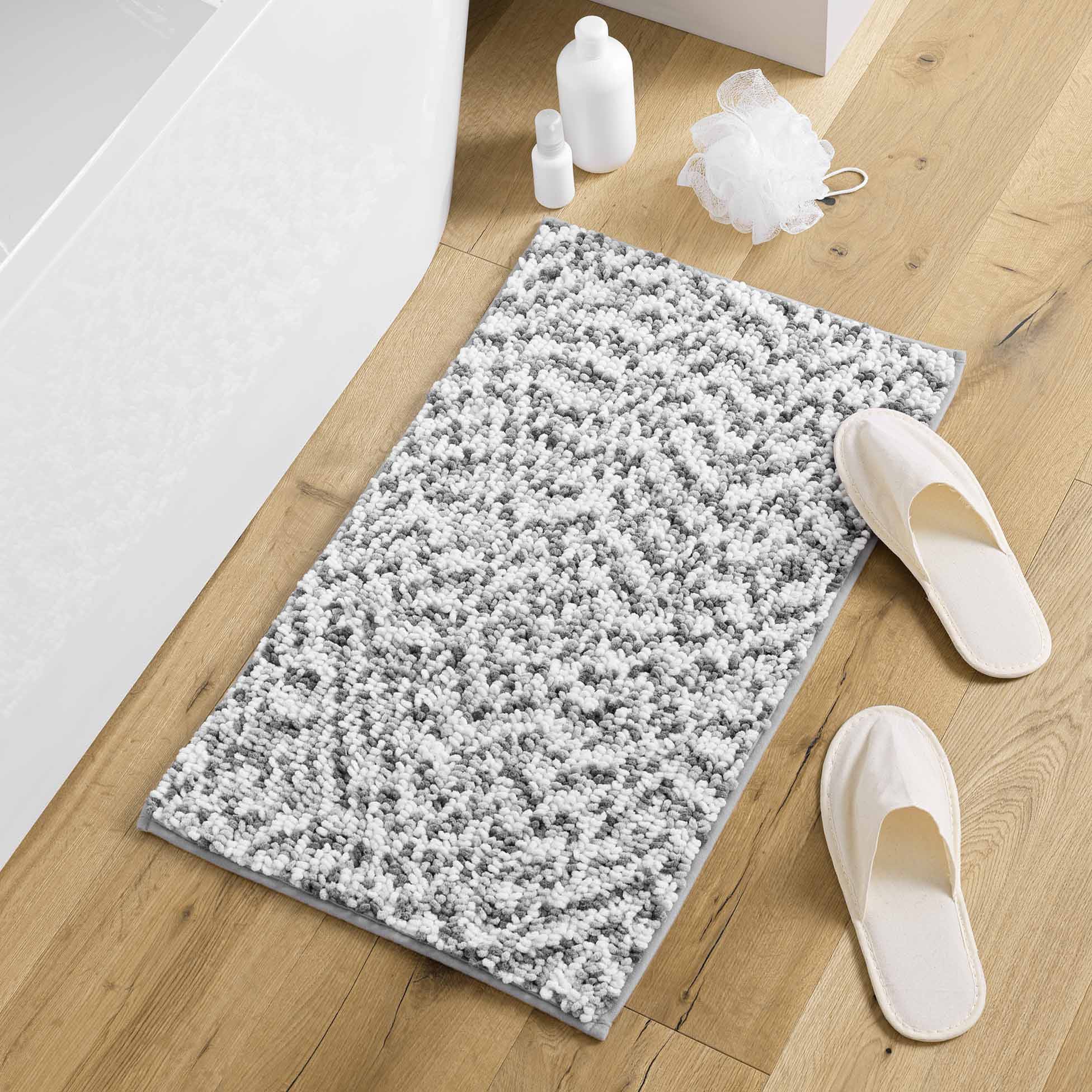 Tapis de bain microfibre 45 x 75 cm Frizza anthracite/blanc