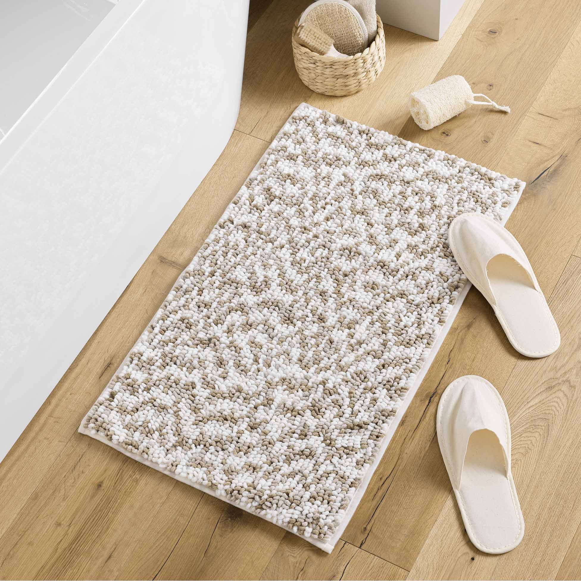 Tapis de bain microfibre 45 x 75 cm Frizza blanc/sable