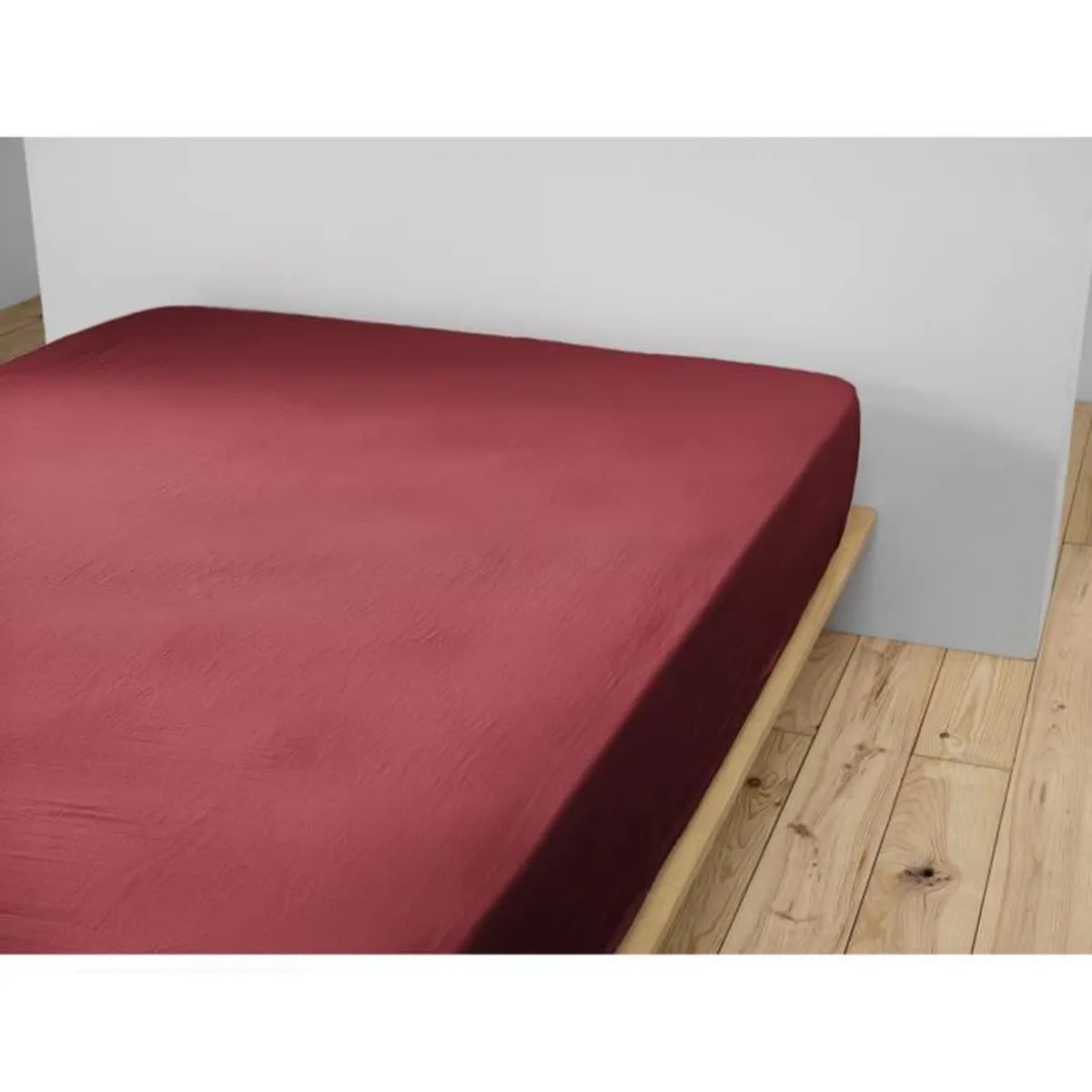 Drap housse gaze de coton 90 x 190 cm Gaia lie de vin