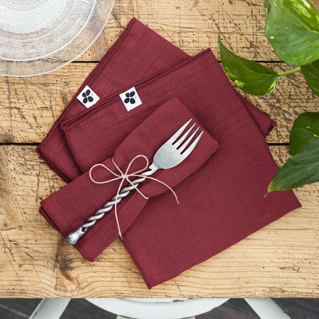 3 Serviettes de table en gaze de coton Rouge