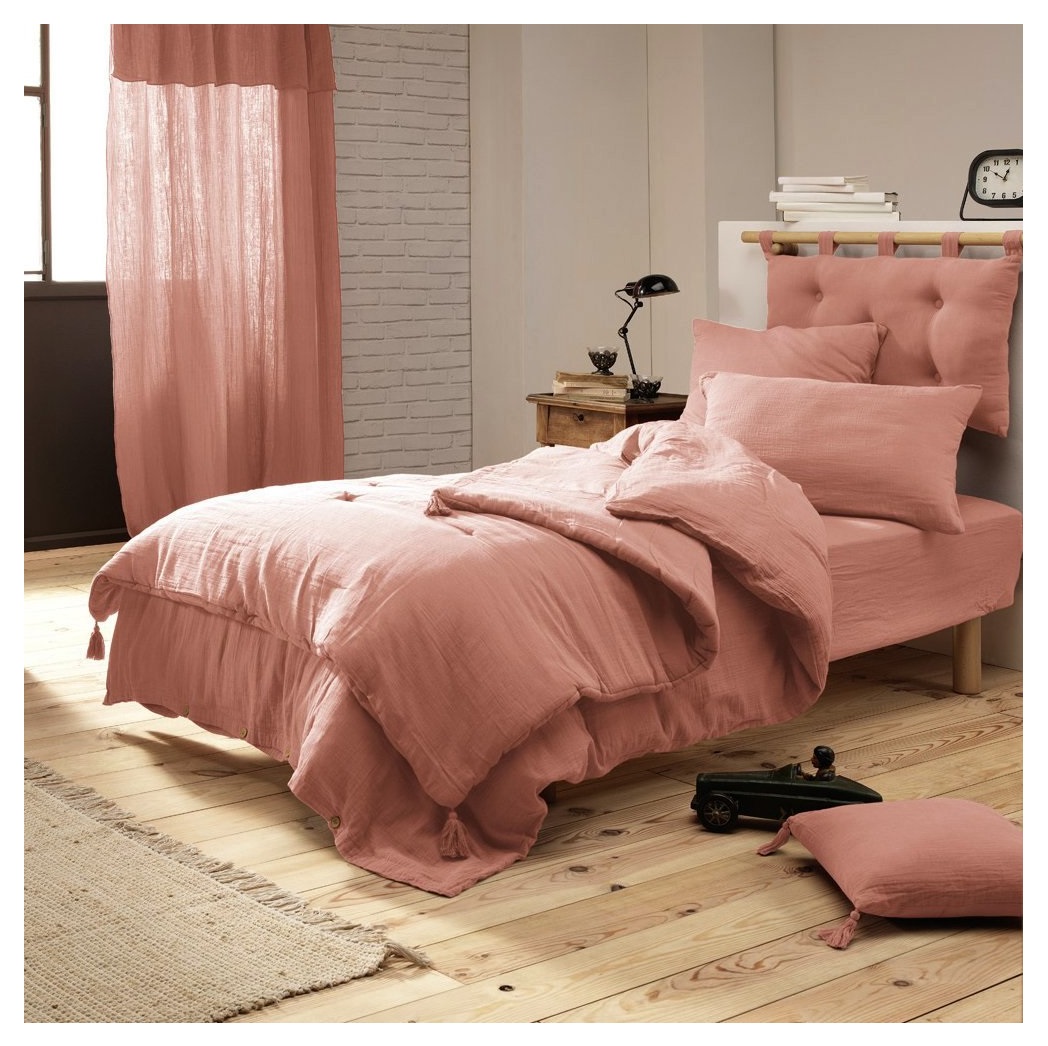 Edredon gaze de coton 150 x 150 cm Gaia rose peche