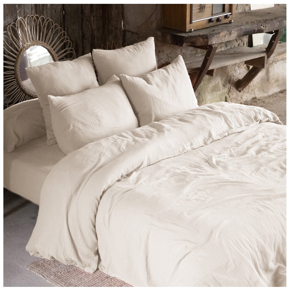 Housse de couette Double Gaze Coton 240 x 220 cm Gaia Beige