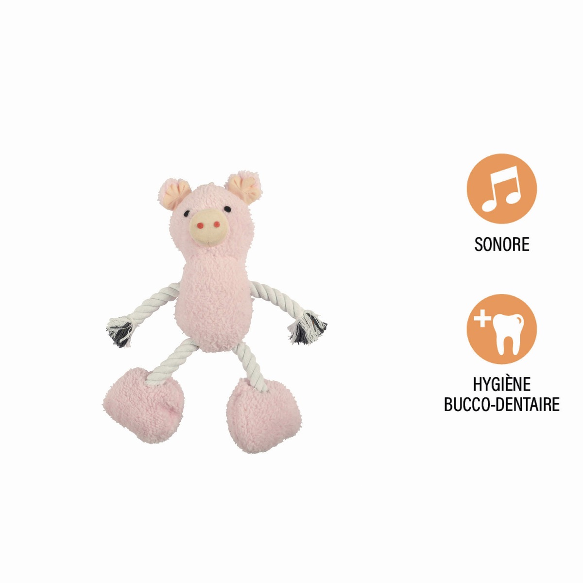 Jouet peluche cochon corde pour chien