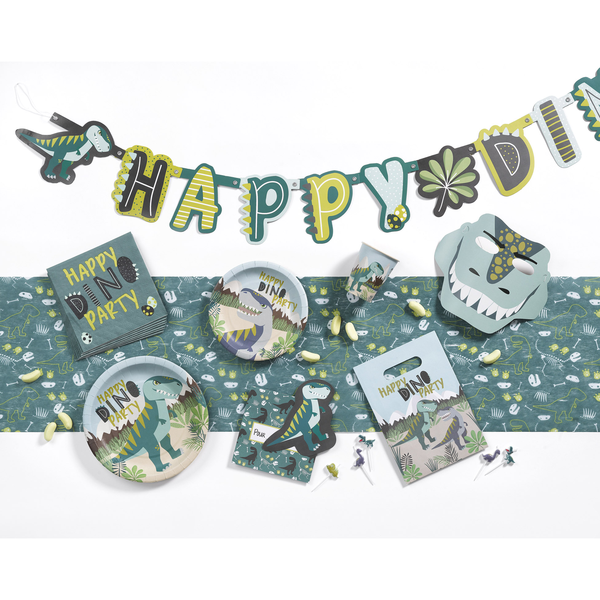 Chemin de table anniversaire 0.28 x 5 m Happy dino