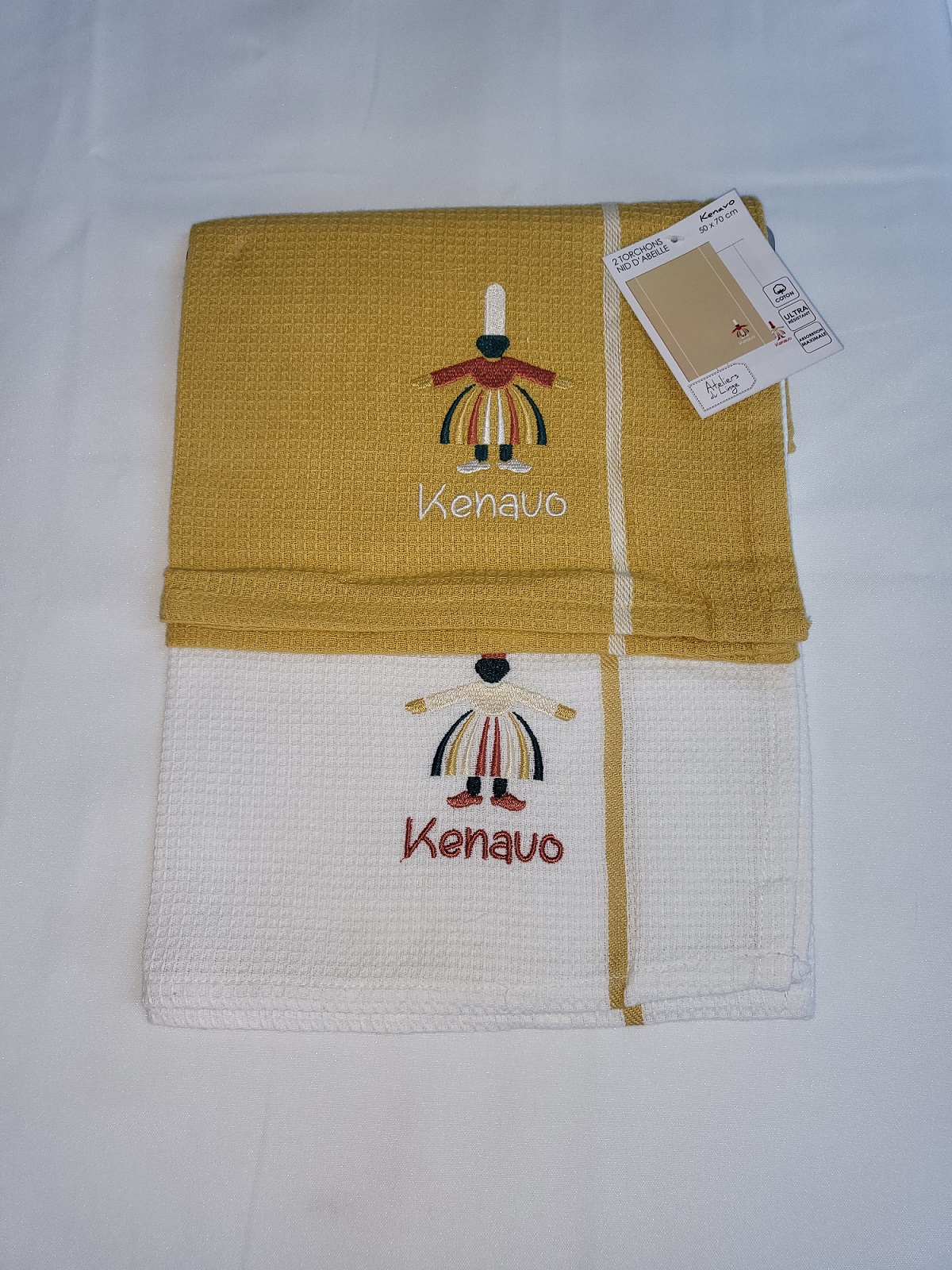 Lot de 2 torchons nid d abeille 50 x 70 cm Kenavo madame bretagne