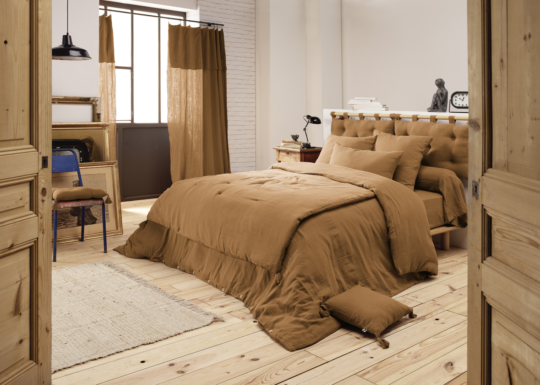 Housse de couette Double Gaze Coton Gaia Camel 200x200cm