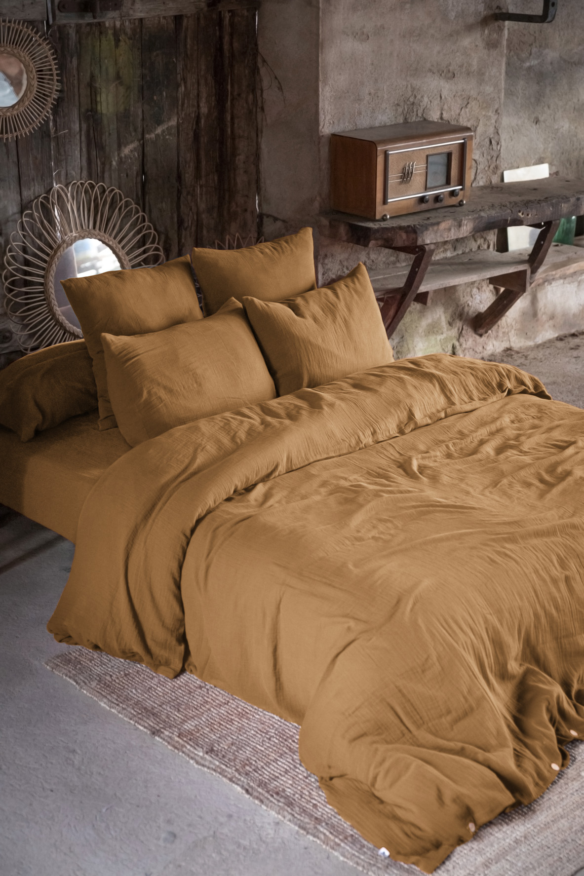 Housse de couette Double Gaze Coton 140 x 200 cm Gaia Camel