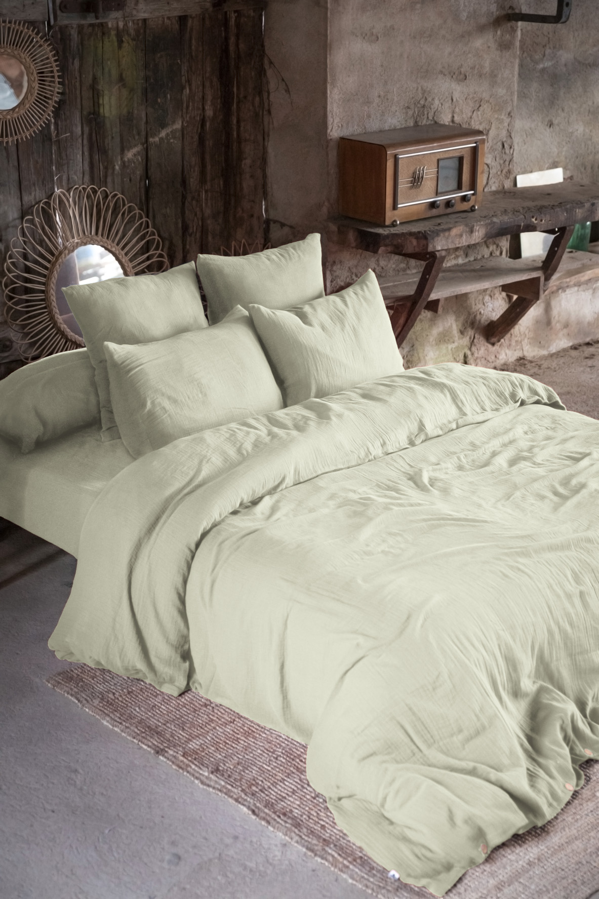 Housse de couette Double Gaze Coton 140 x 200 cm Gaia Vert d'eau