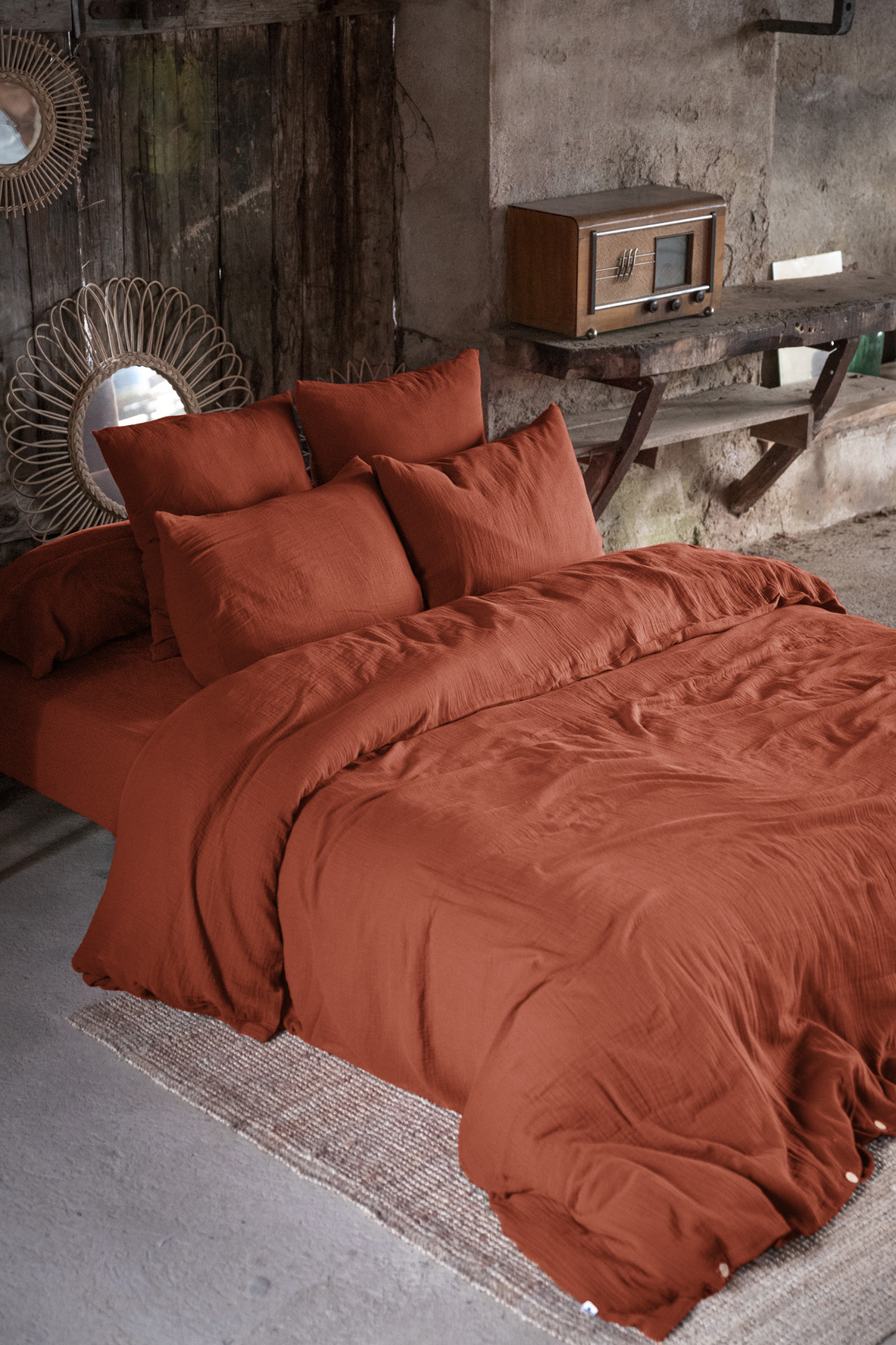 Housse de couette Double Gaze Coton 140 x 200 cm Gaia Terracotta