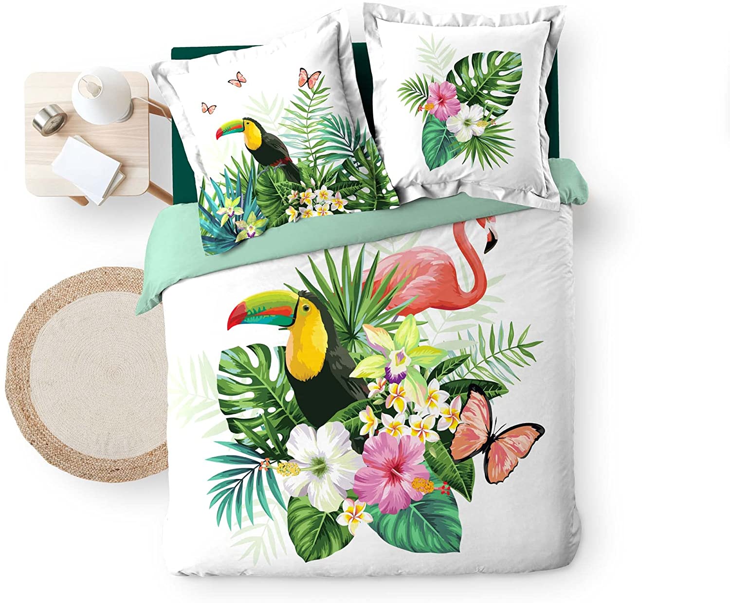 Parure Housse de couette + taie Collection Toucan et Flamant rose