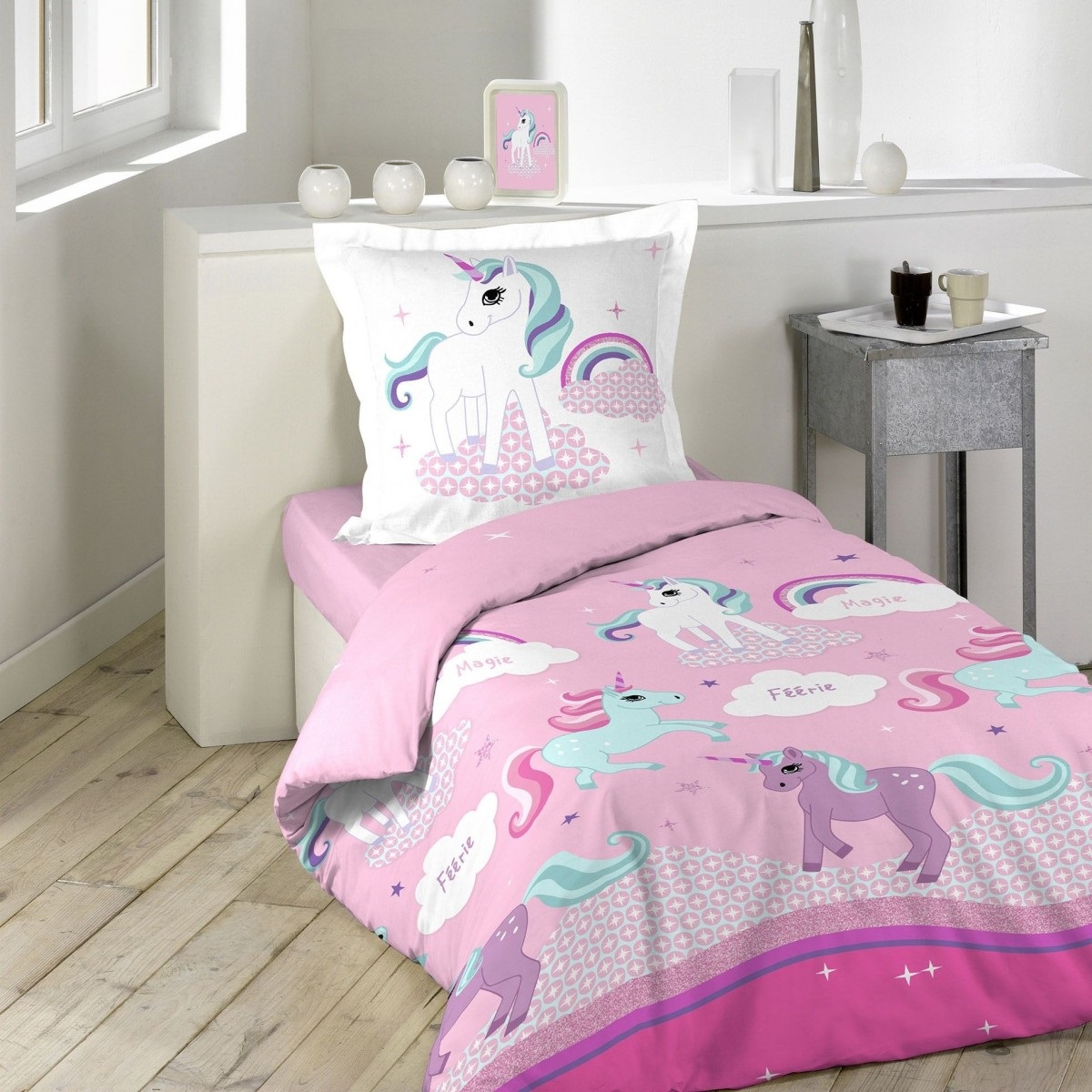 Parure housse de couette Licorne