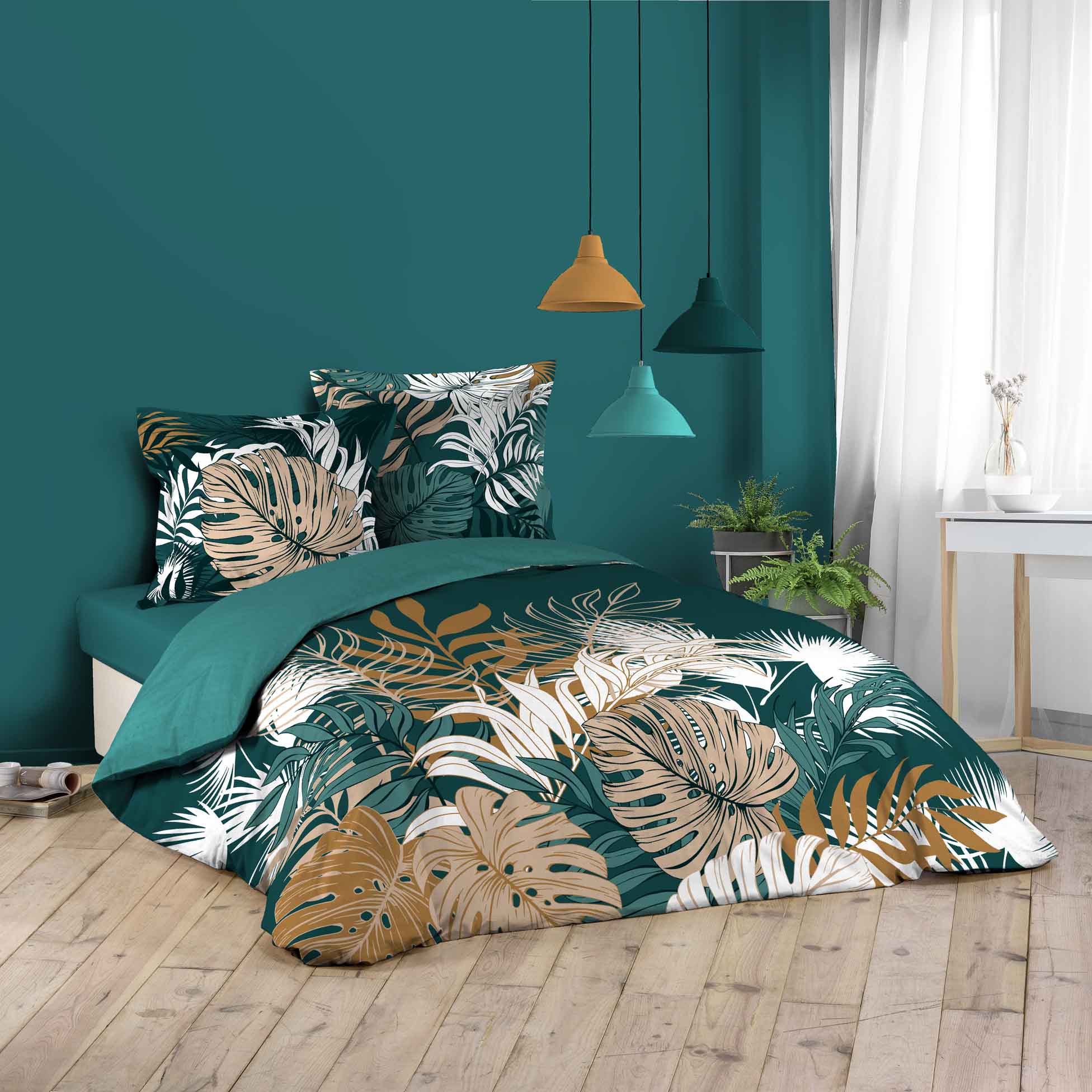 Parure housse couette 240 x 220 cm Tropic Mogador vert