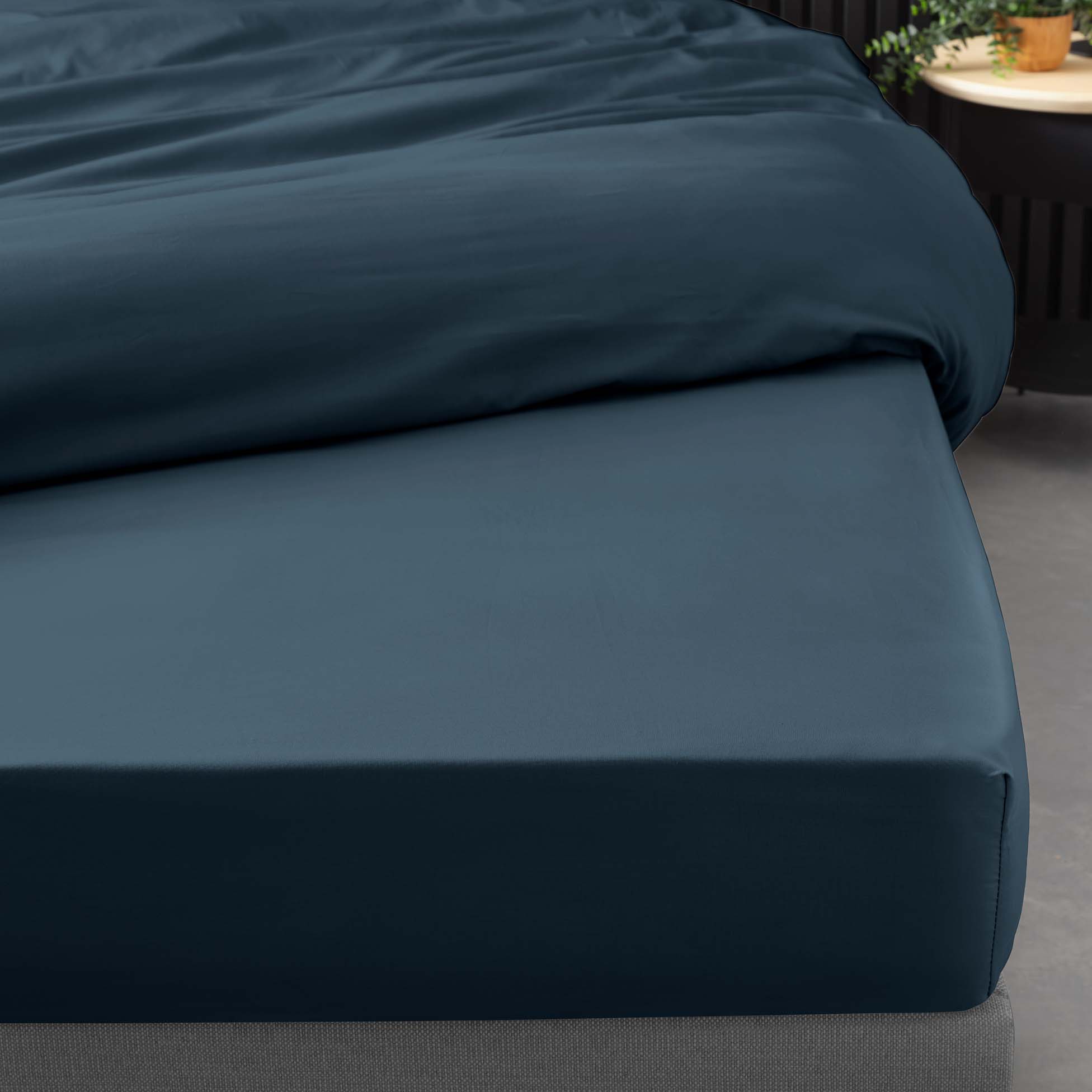 Drap housse 90 x 190 cm Percale de coton bleu nuit