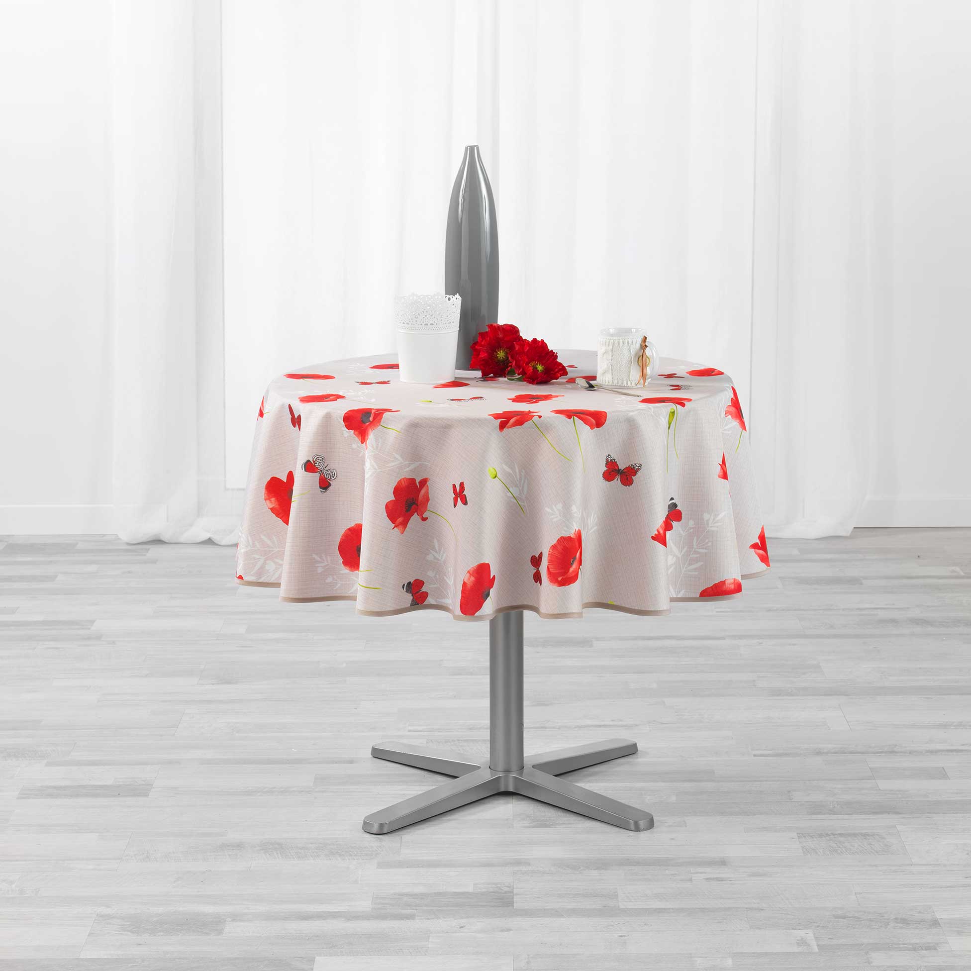 Nappe ronde 180 cm Doux coquelicots