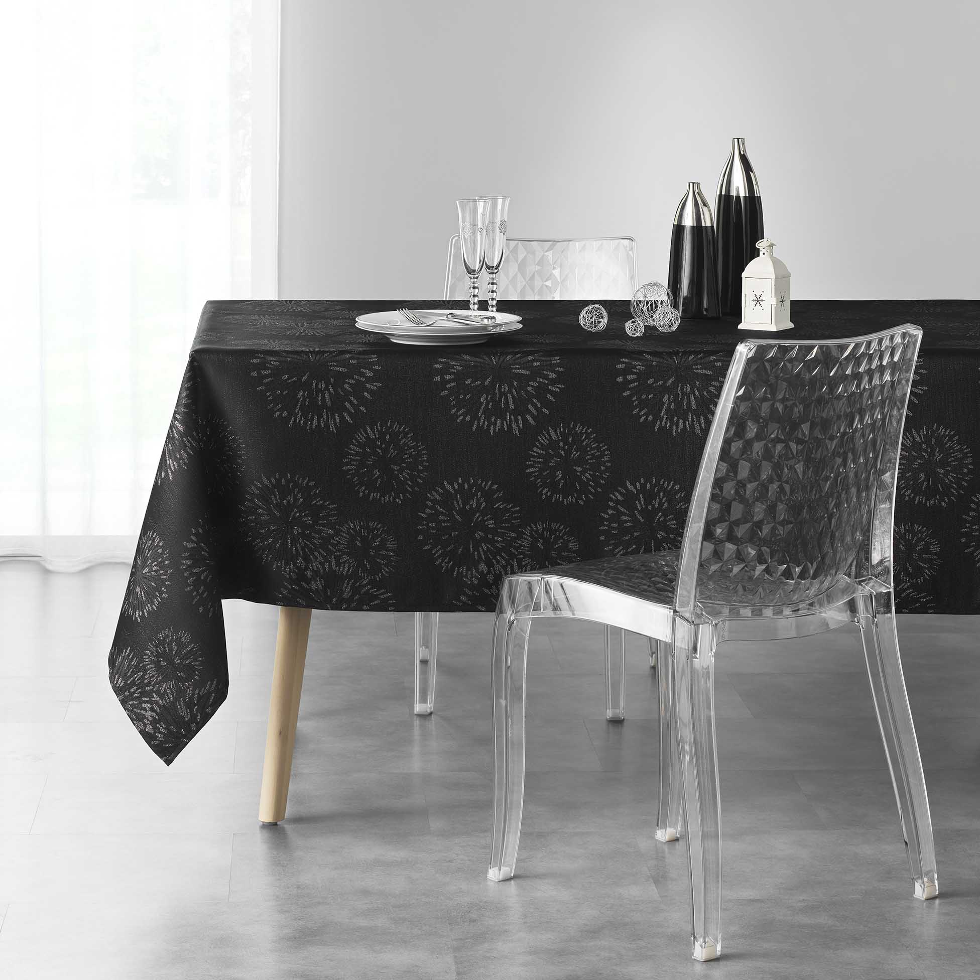 Nappe jacquard 140 x 240 cm Arti noir/argent