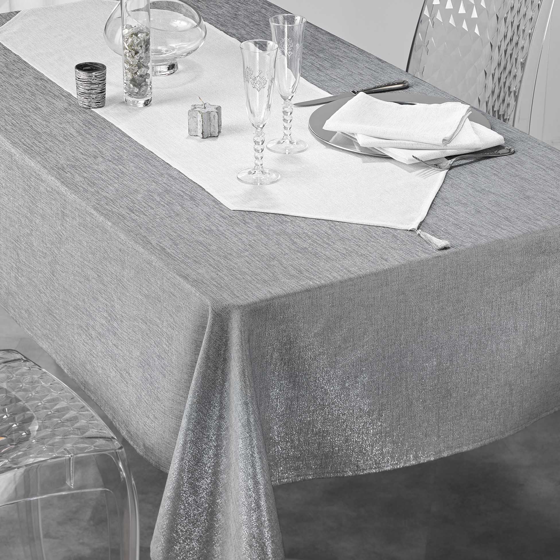 3 Serviettes de table 40 x 40 cm Silvery blanc argent