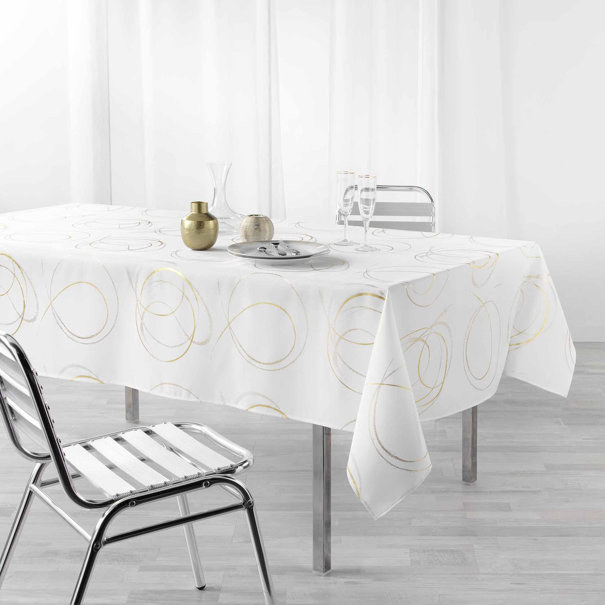 Nappe metallise 150 x 240 cm Bully blanc or