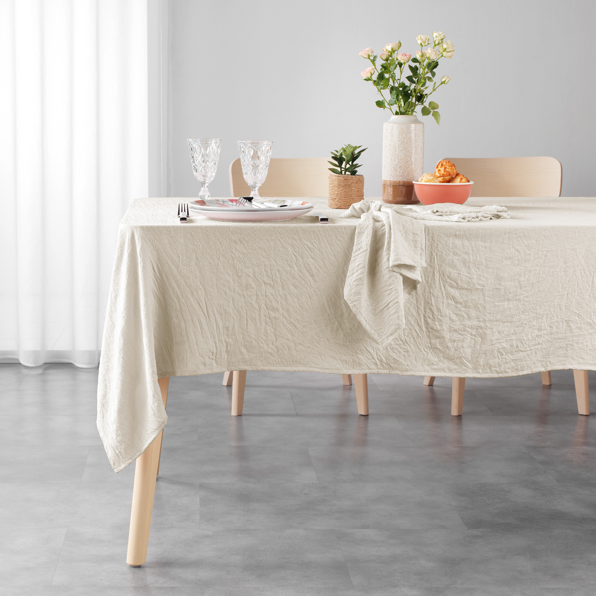 Nappe rectangle microfibre lavee 140 x 240 cm Suzy creme