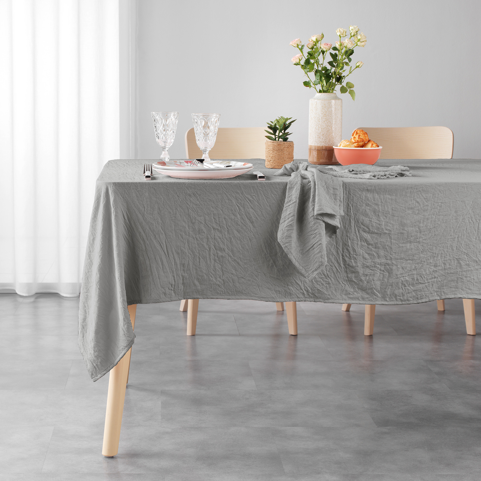 Nappe rectangle microfibre lavee 140 x 240 cm Suzy taupe