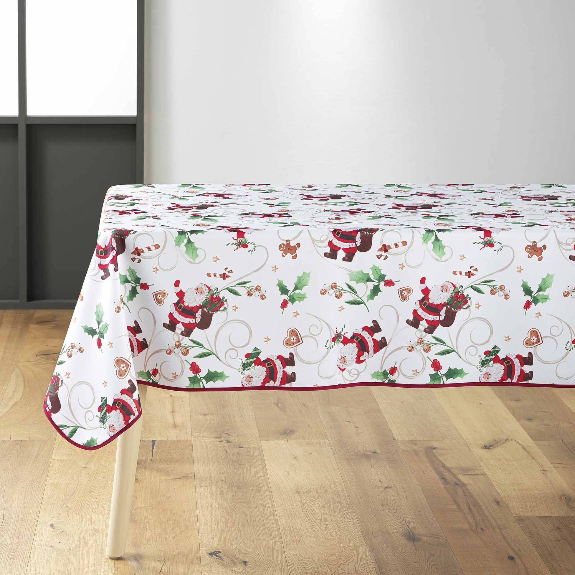 Nappe rectangle 150 x 240 cm Pere Noel enchante blanc