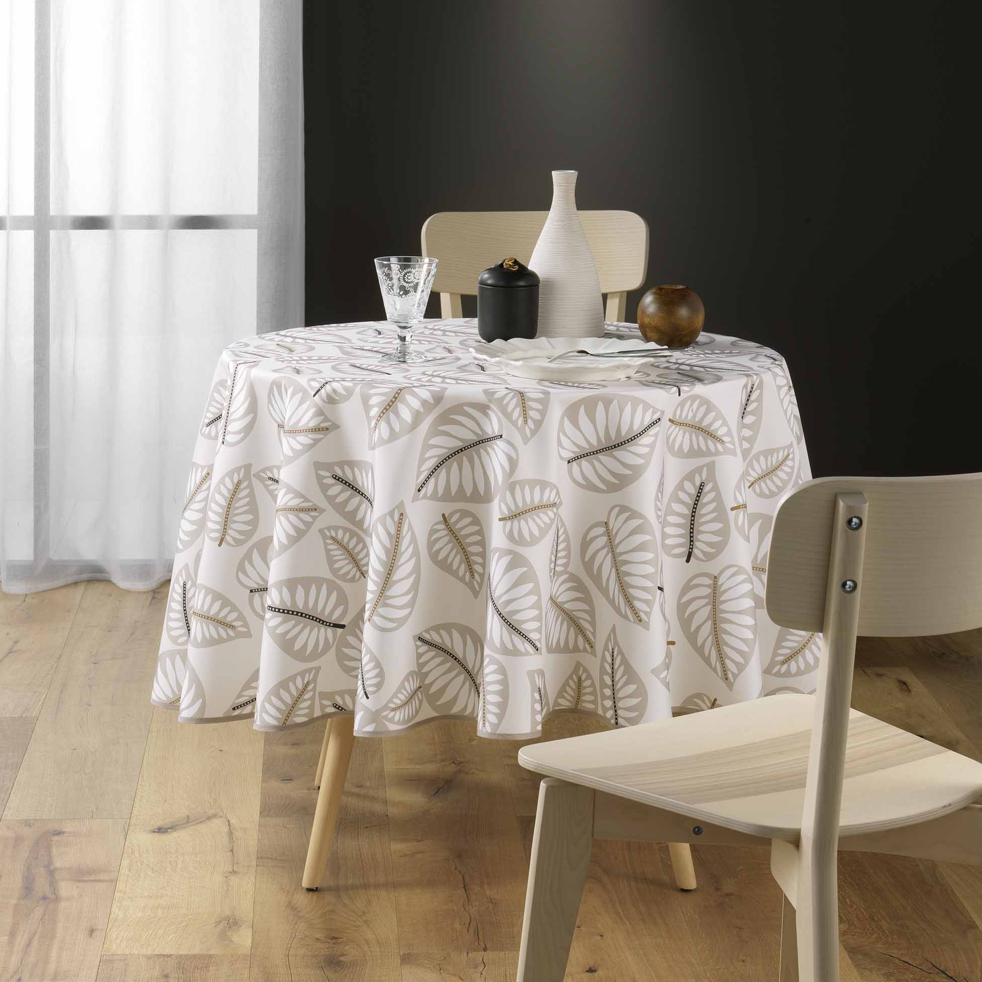 Nappe ronde 180 cm Feuilles alma beige