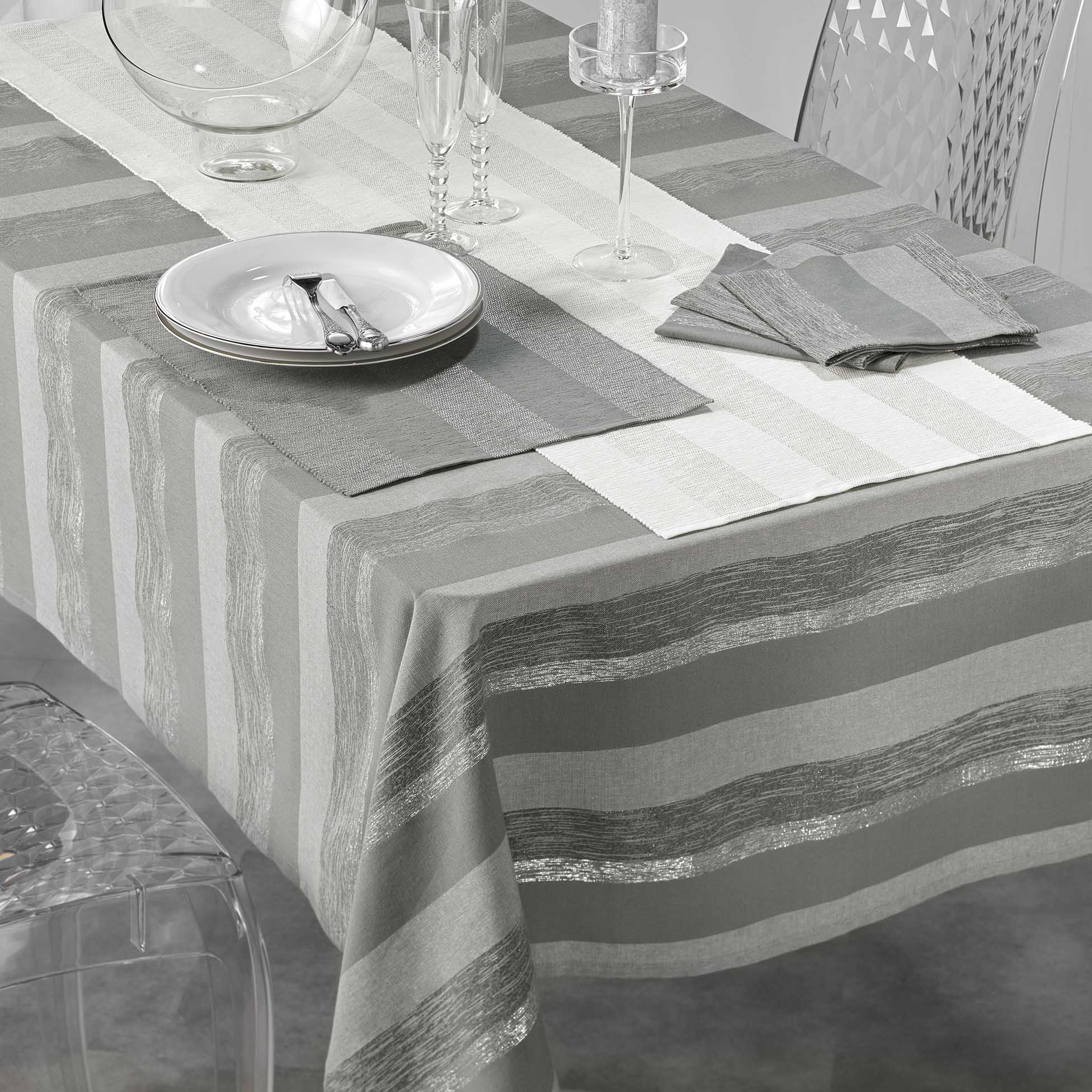 Nappe coton tisse 140 x 240 cm Eldora gris