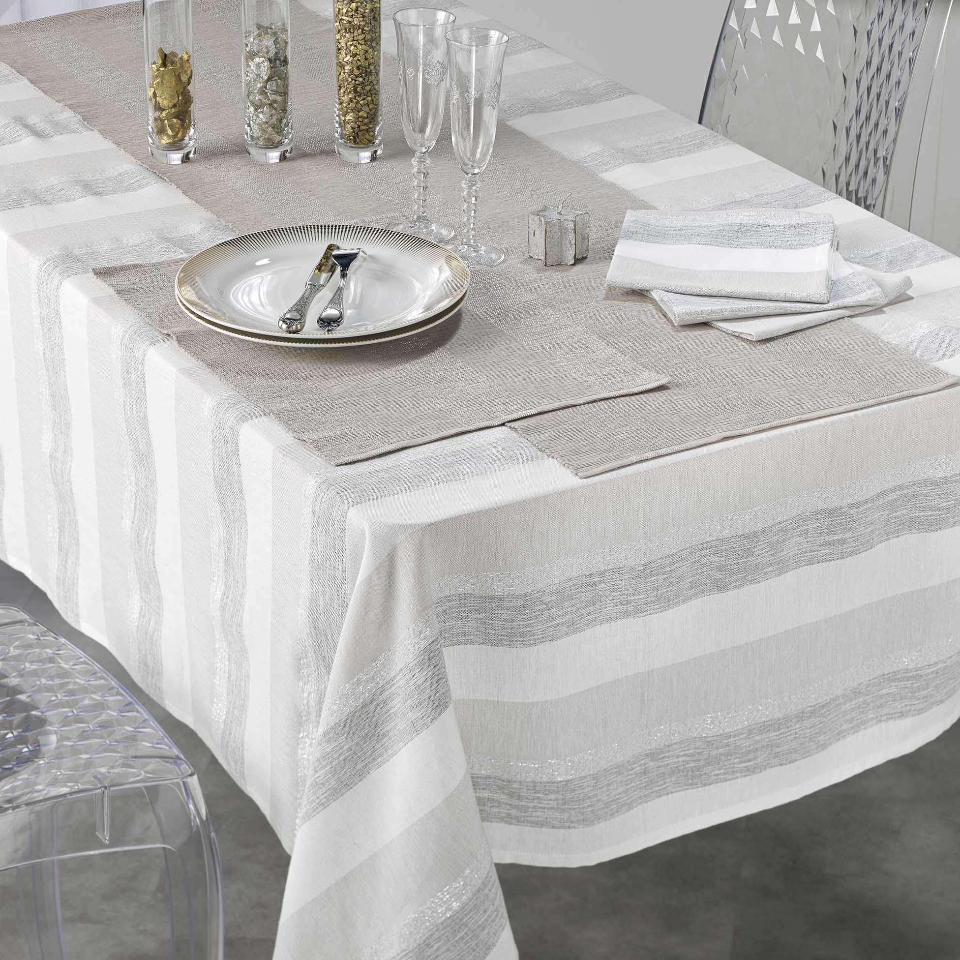 3 Serviettes de table coton Eldora naturel argent