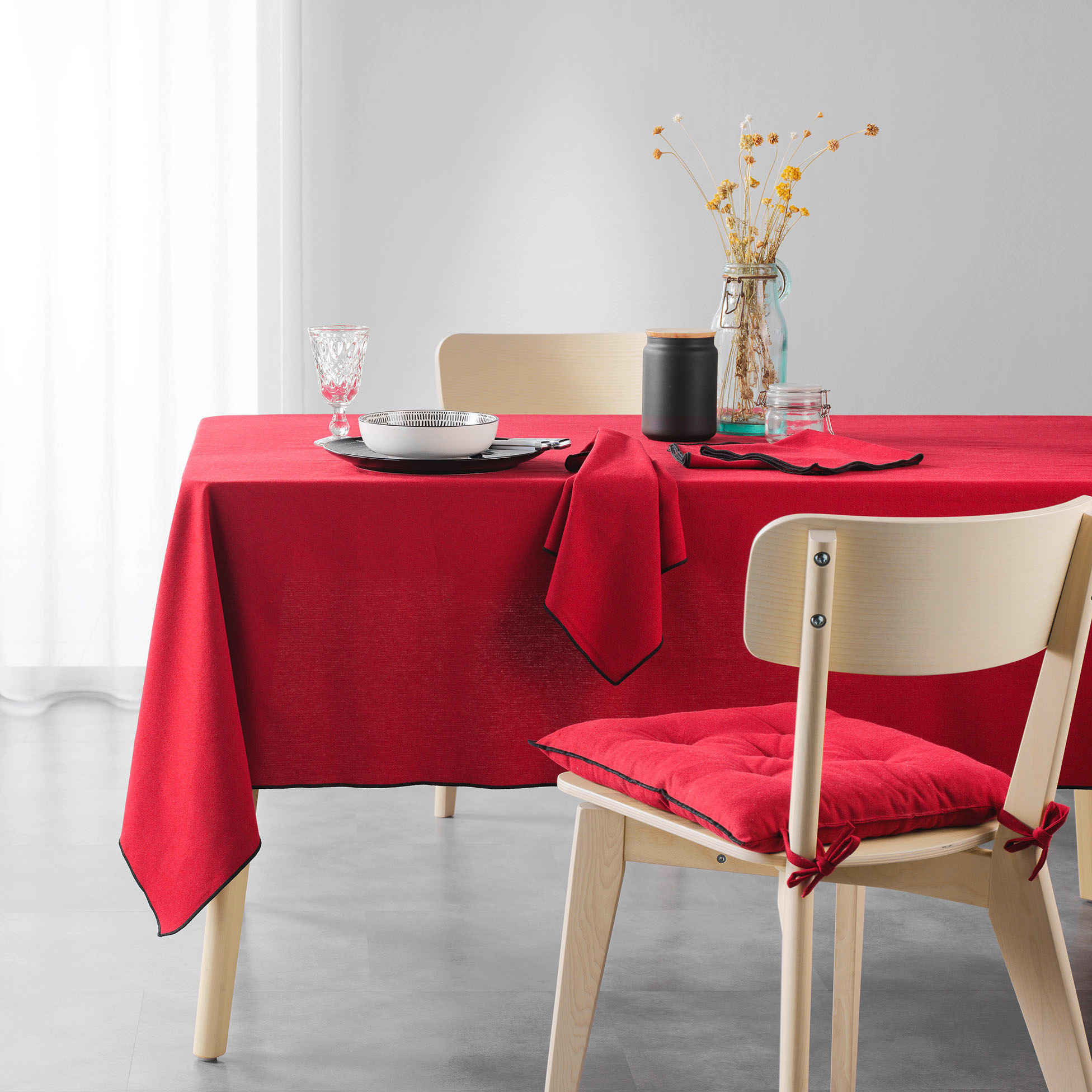 3 Serviettes de table coton recycle 40 x 40 cm Mistralines rouge