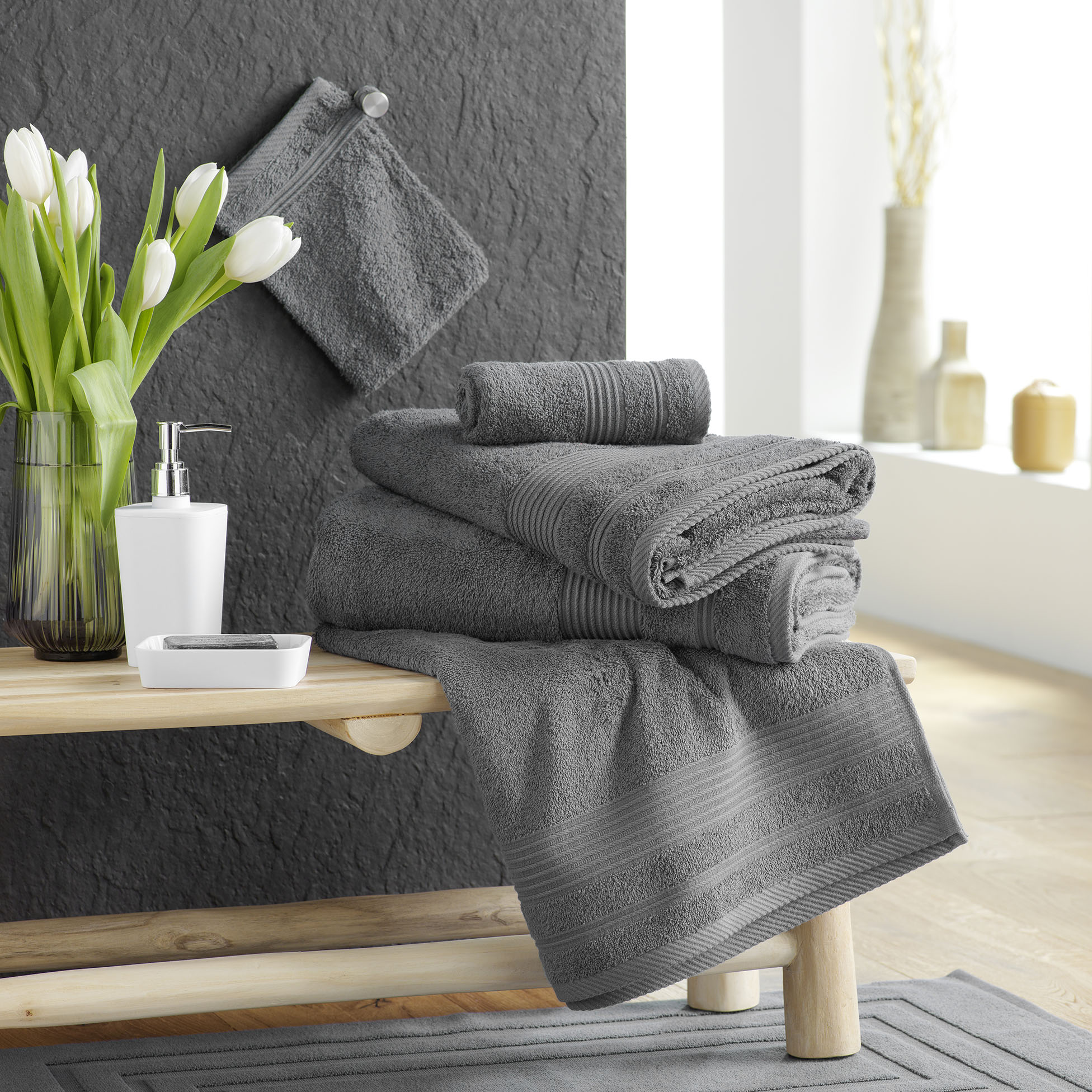 Lot de 2 gants de toilette 15 x 21 cm Tendresse anthracite